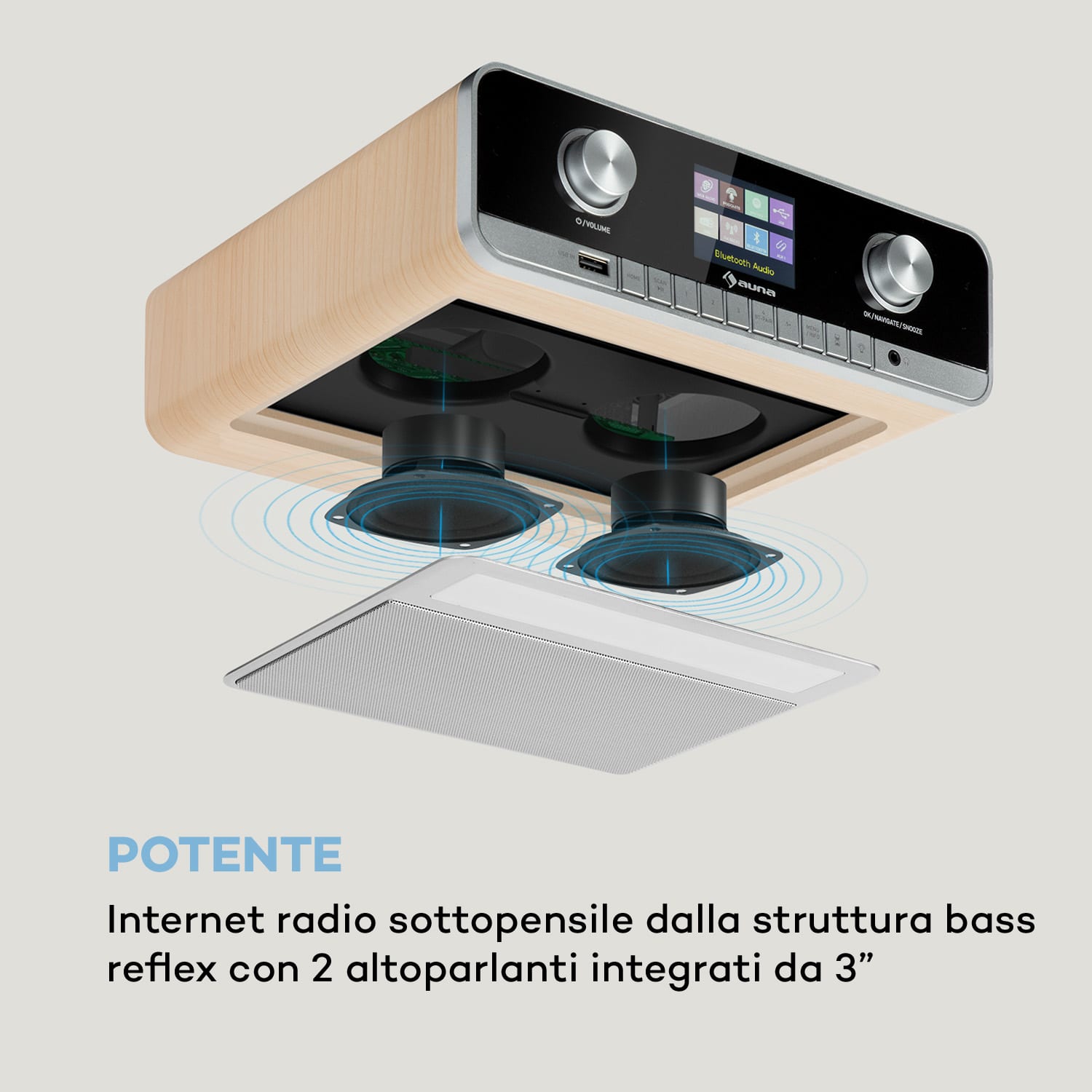 Radio sottopensile da cucina Connect Soundchef MKII Internet Radio DAB+ FM + 2 altoparlanti integrati da 3'' Pino