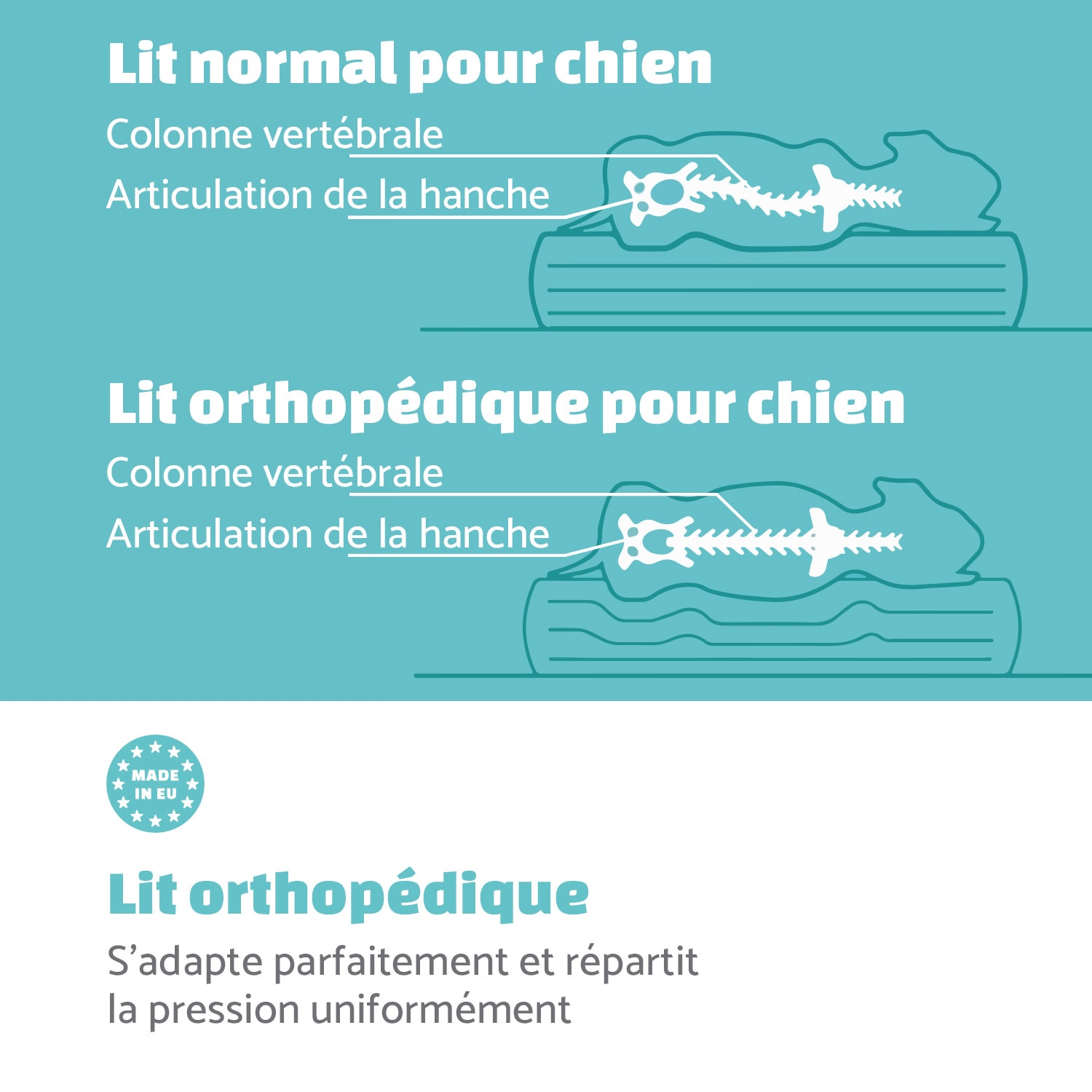 Luna lit pour chien matelas lavable orthopédique antidérapant respirant mousse à mémoire de forme taille M (80 x 5 x 55 cm) M | Gris Moyen