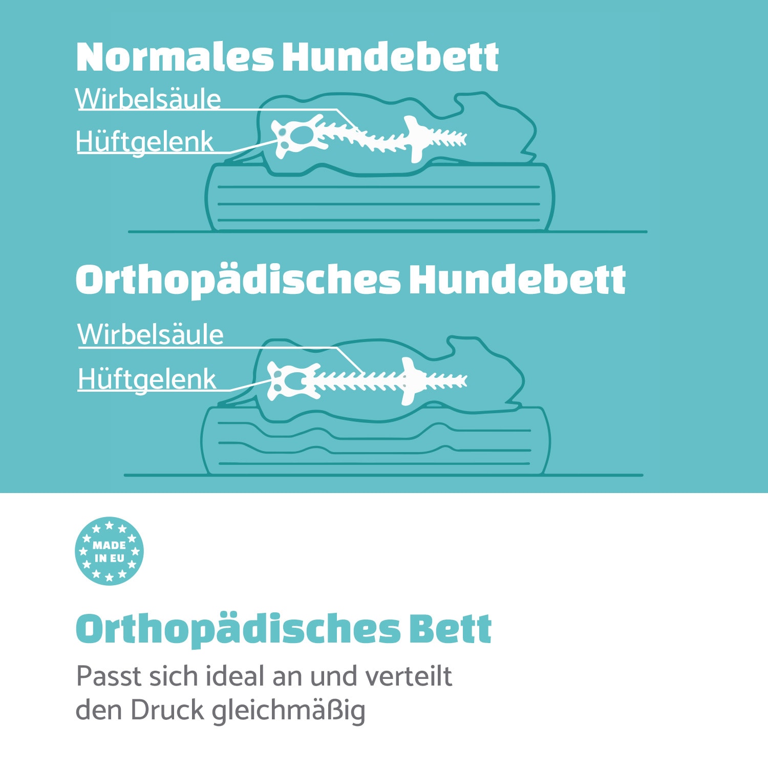 Luna Hundebett waschbar orthopädisch rutschfest Memory-Schaum Größe L L | Anthrazit
