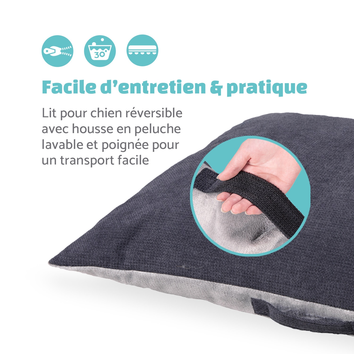 Lit pour chien tapis lavable orthopédique antidérapant respirant mousse à mémoire de forme taille M (80 x 10 x 55 cm) M | Gris Tourterelle