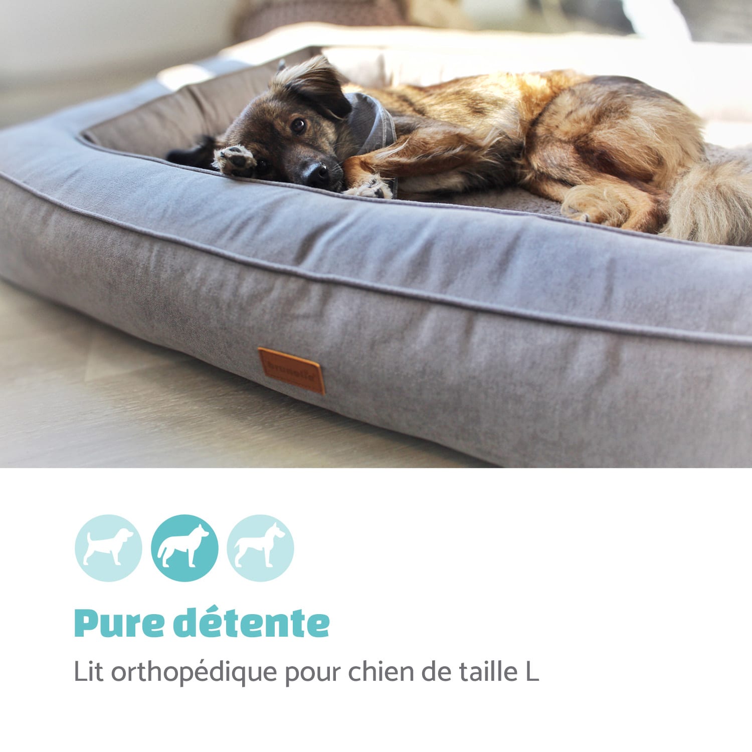 Bruno lit pour chien panier pour chien lavable orthopédique antidérapant respirant mousse à mémoire de forme taille L (100 x 17 x 70 cm) L | Gris Moyen