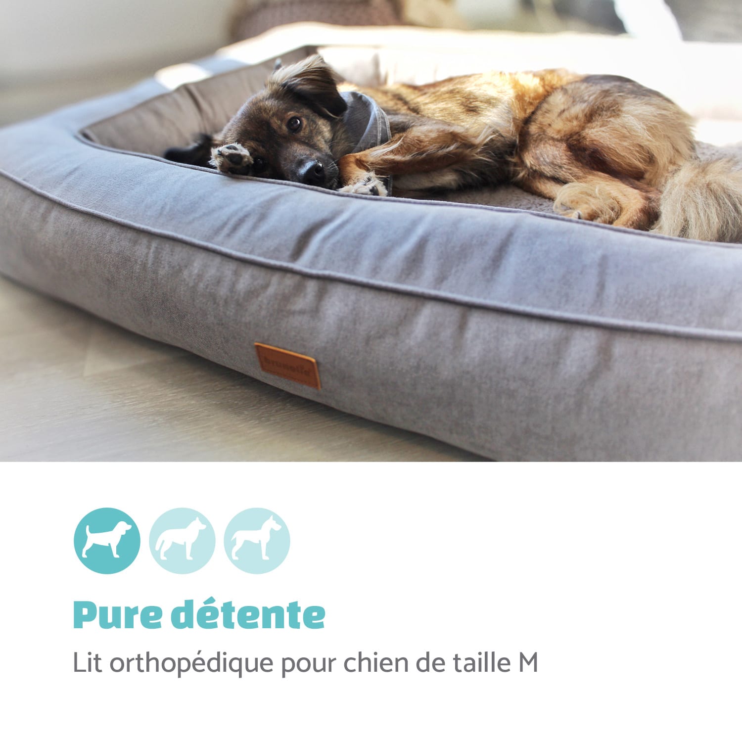 Bruno lit pour chien panier pour chien lavable orthopédique antidérapant respirant mousse à mémoire de forme taille M (80 x 17 x 55 cm) M | Brun Terre
