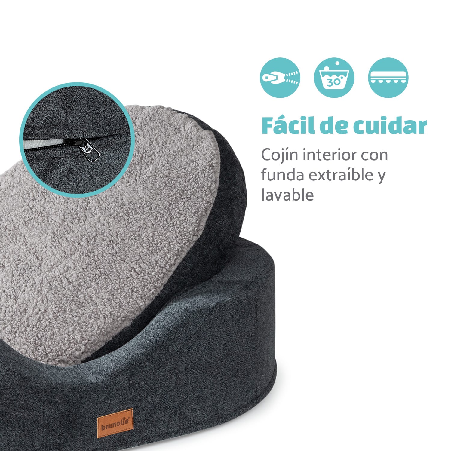 Lotte Cama para perros Cojín para perros | Lavable | Ortopédica | Antideslizante | Espuma viscoelástica transpirable | Tamaño M (80 x 20 x 60 cm) M | Gris Oscuro