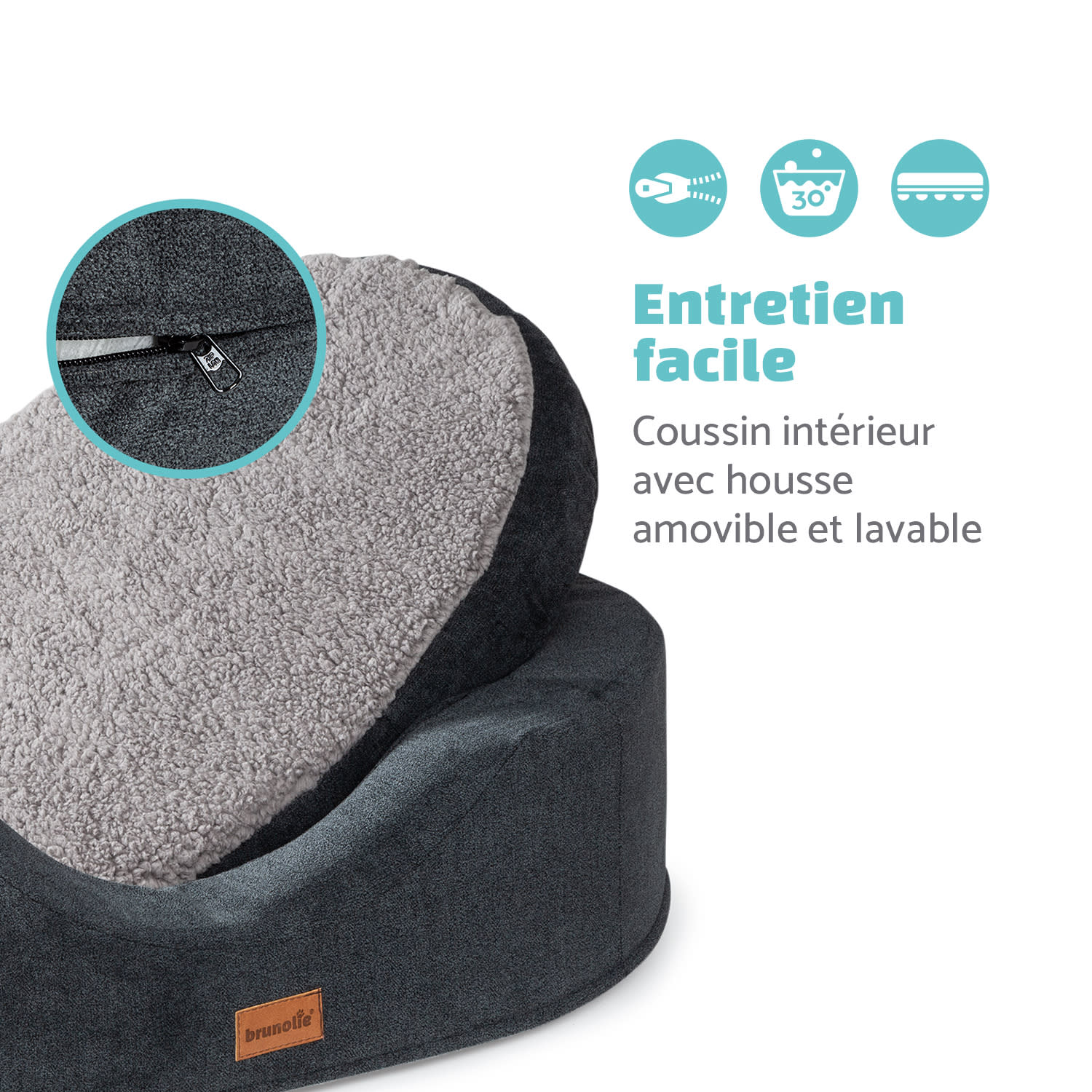 Lotte panier pour chien coussin pour chien | lavable | orthopédique | antidérapant | mousse à mémoire de forme respirante | taille M (80 x 20 x 60 cm) M | Gris Foncé
