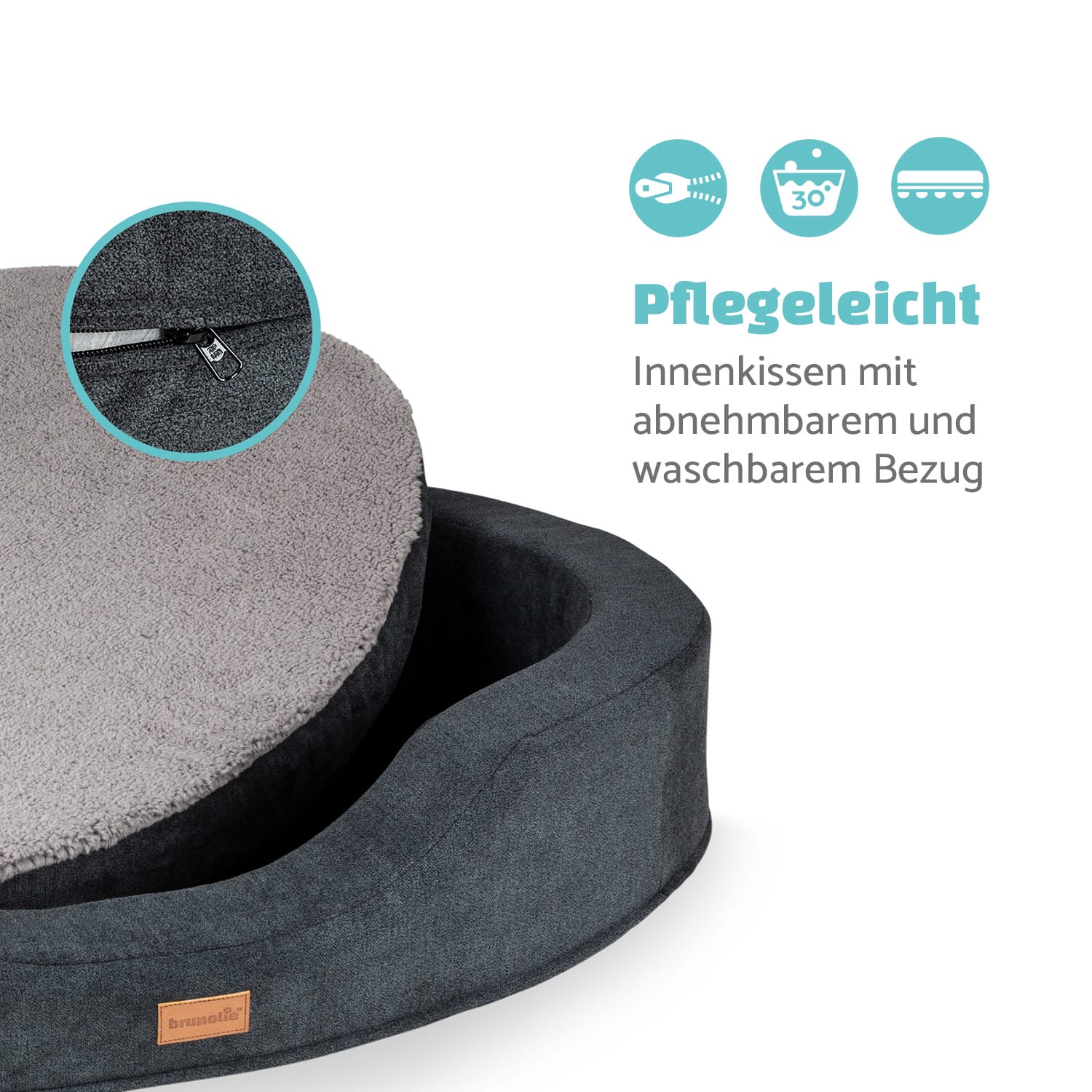 Lotte Hundebett waschbar rutschfest Memory-Schaum Größe XL XL | Dunkelgrau