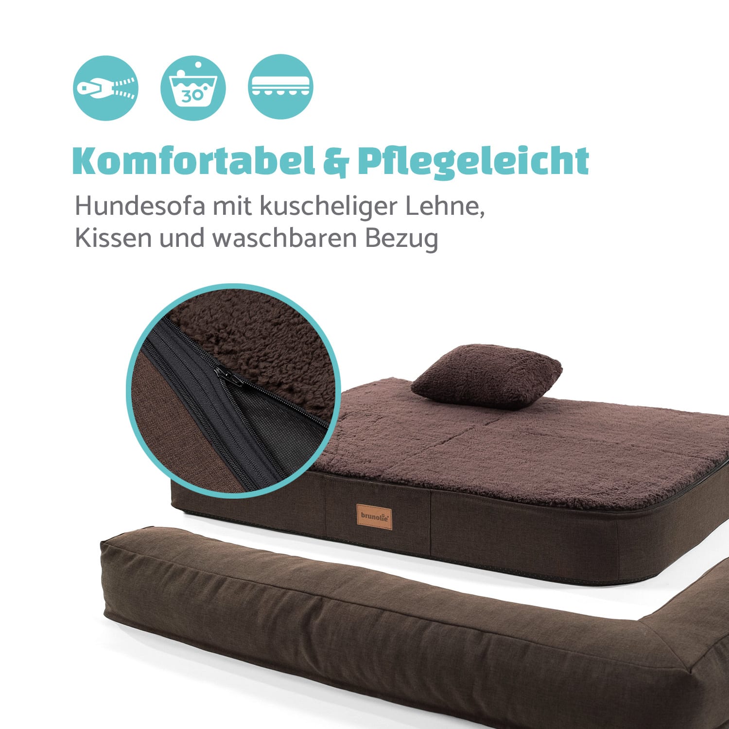 Odin Hundesofa waschbar orthopädisch rutschfest Memory-Schaum Größe L L | Erdbraun
