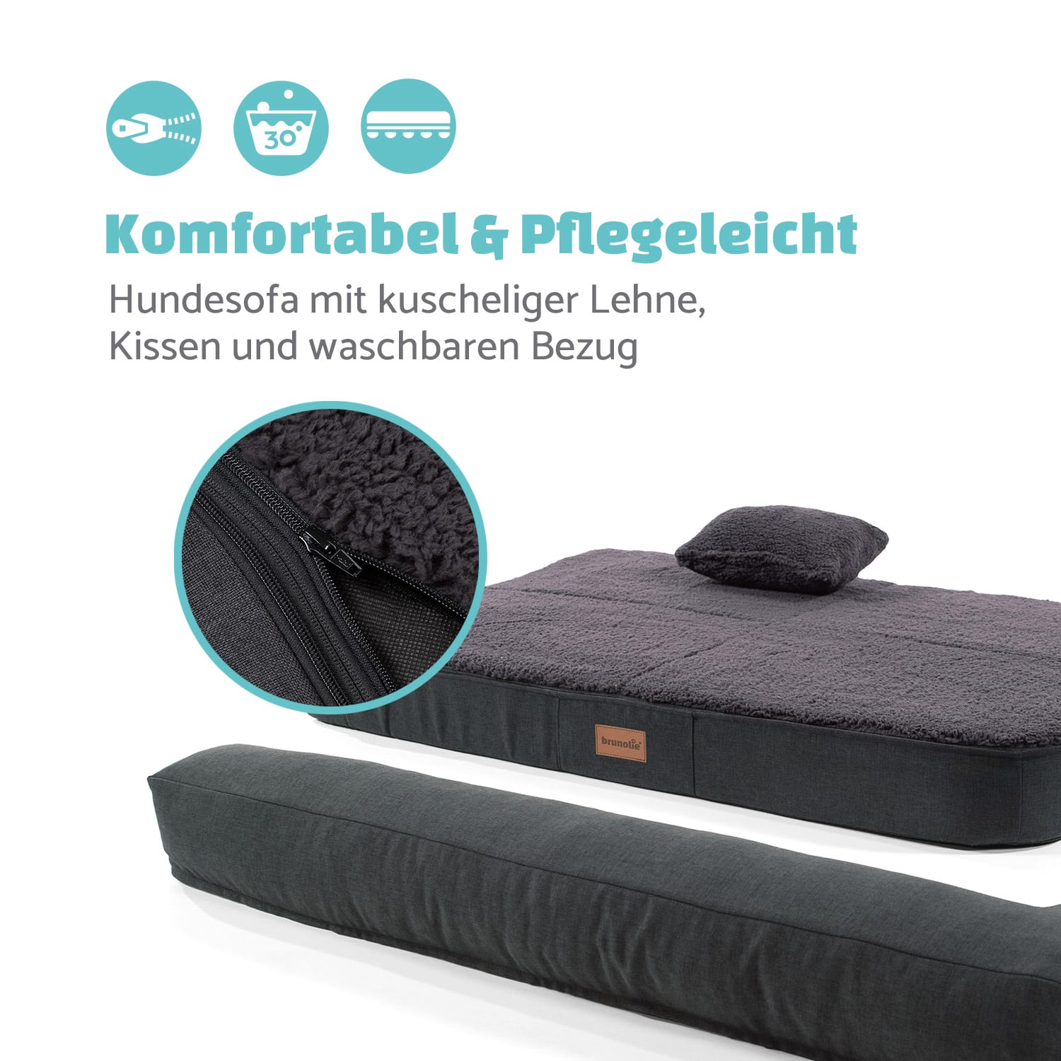 Odin Hundesofa waschbar orthopädisch rutschfest Memory-Schaum Größe L L | Anthrazit