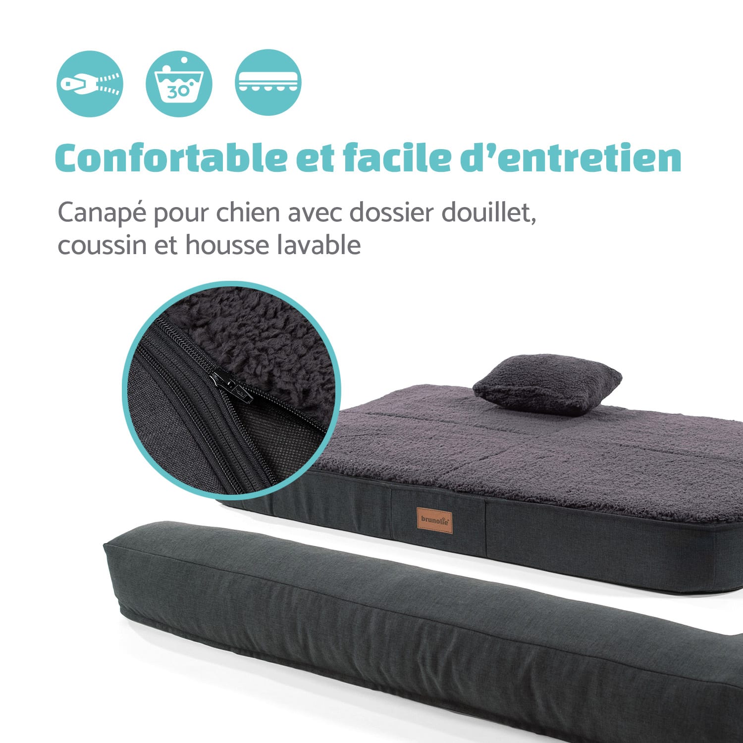 Odin lit pour chien matelas lavable orthopédique antidérapant respirant mousse à mémoire de forme taille  L (120 × 12 × 80 cm) L | Anthracite