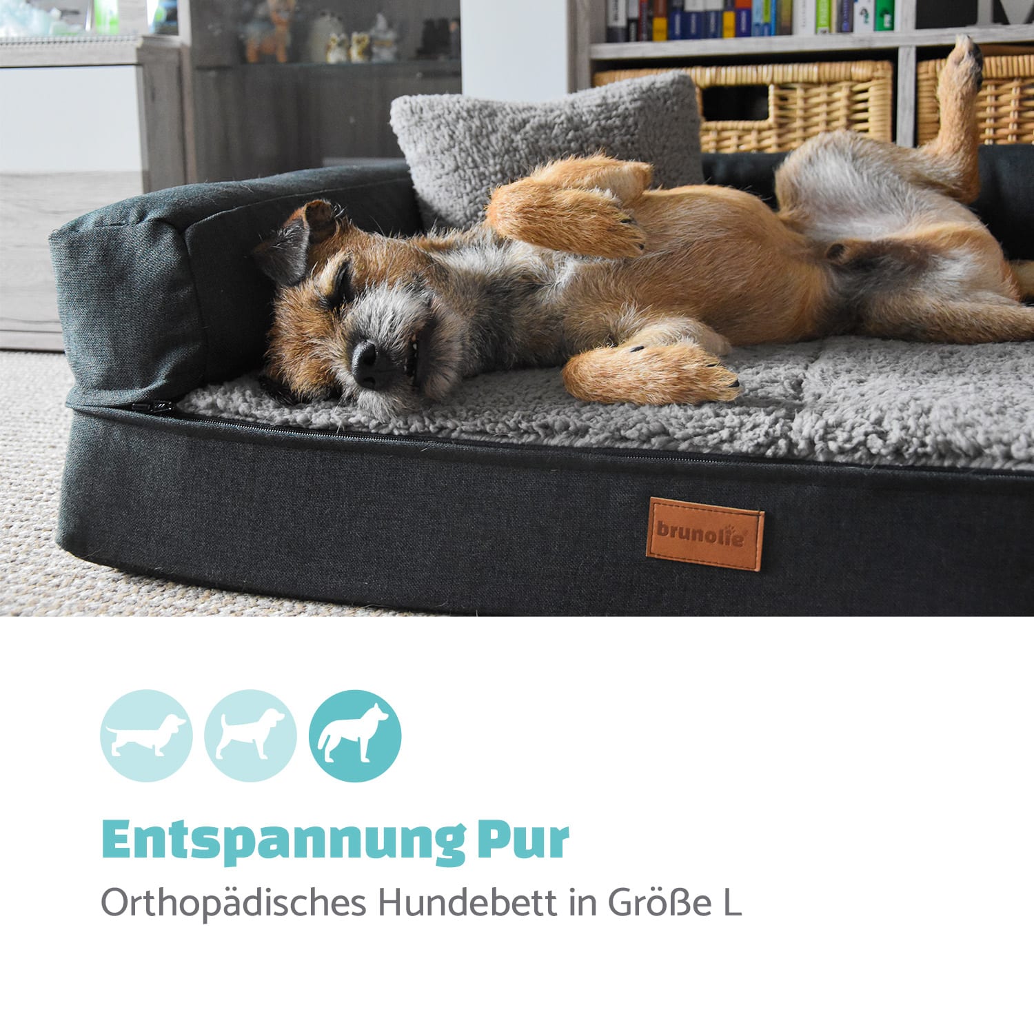 Odin Hundesofa waschbar orthopädisch rutschfest Memory-Schaum Größe L L | Vintage-Creme