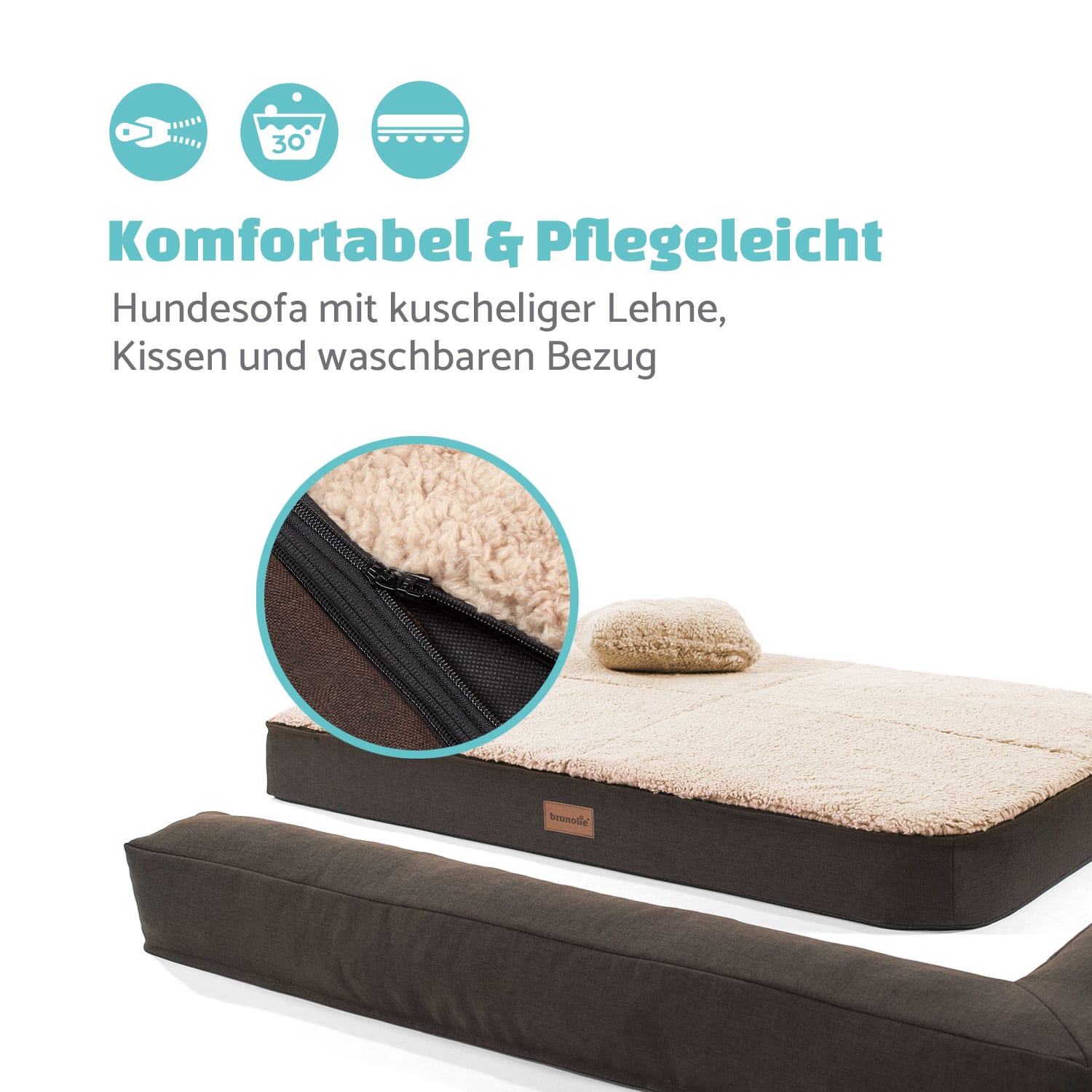 Odin Hundesofa waschbar orthopädisch rutschfest Memory-Schaum Größe L L | Vintage-Creme