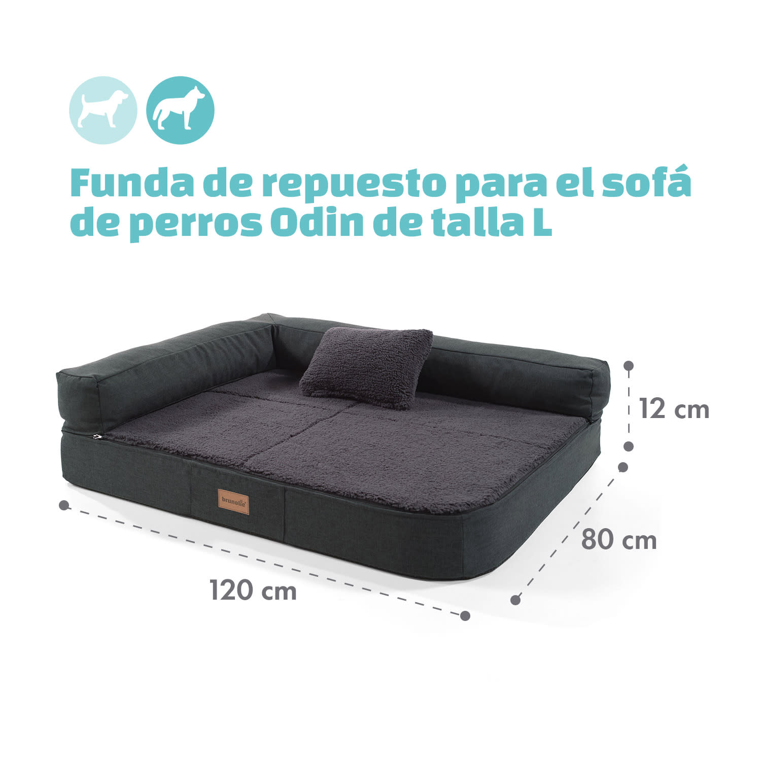 Odin Funda de recambio para la cama para perros | Lavable | Antideslizante | Transpirable | Tamaño L (120 x 12 x 80 cm) L | Antracita
