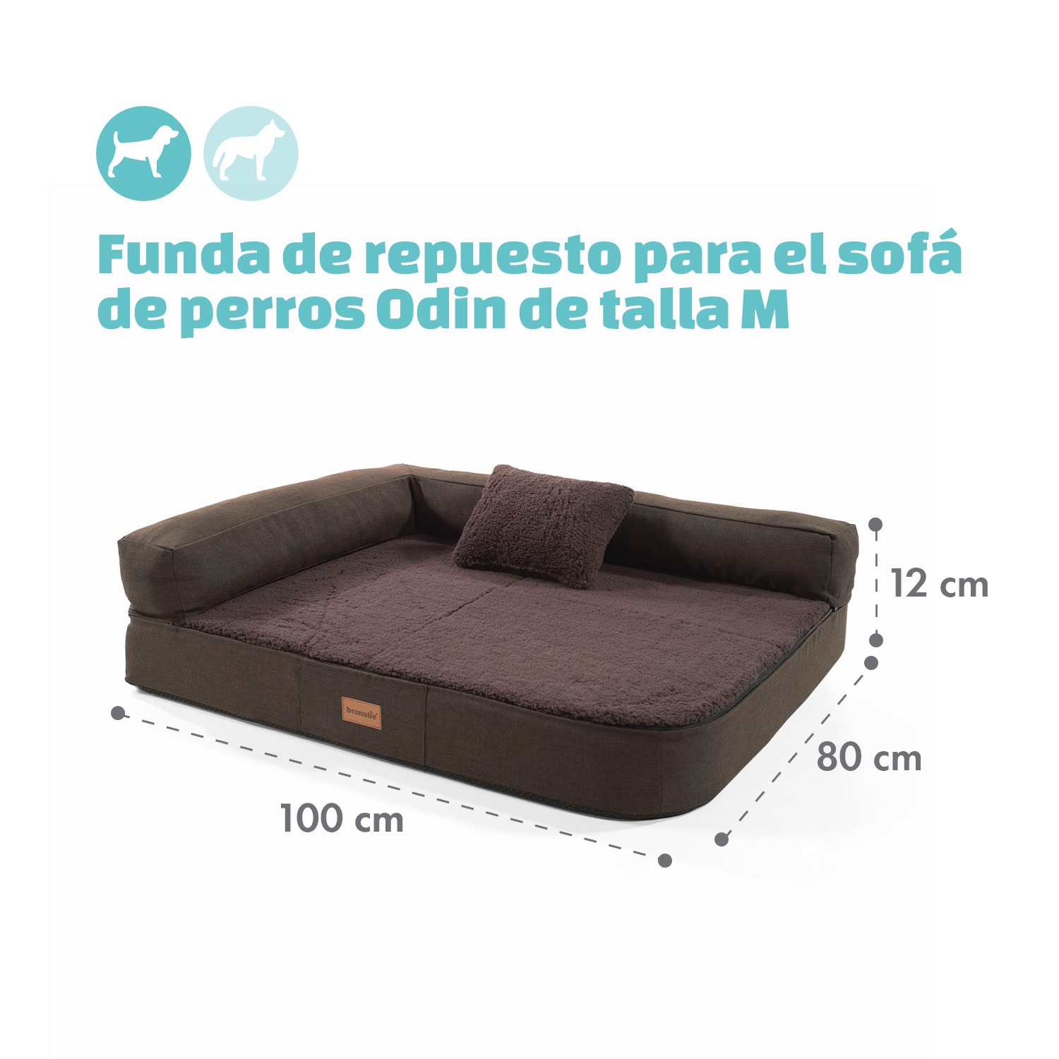 Odin Funda de recambio para la cama para perros | Lavable | Antideslizante | Transpirable | Tamaño M (100 x 12 x 80 cm) M | Marrón Tierra