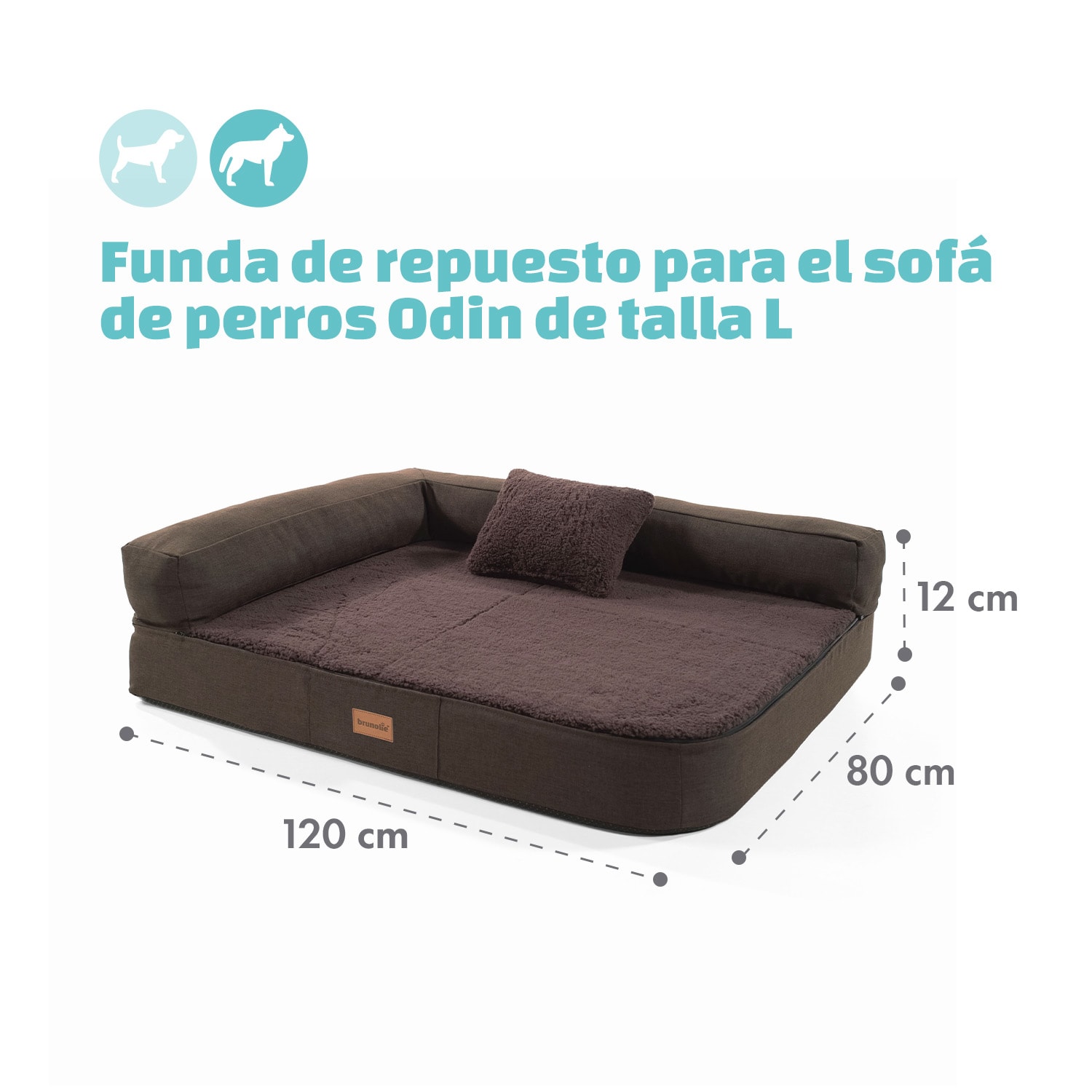 Odin Funda de recambio para la cama para perros | Lavable | Antideslizante | Transpirable | Tamaño L (120 x 12 x 80 cm) L | Marrón Tierra