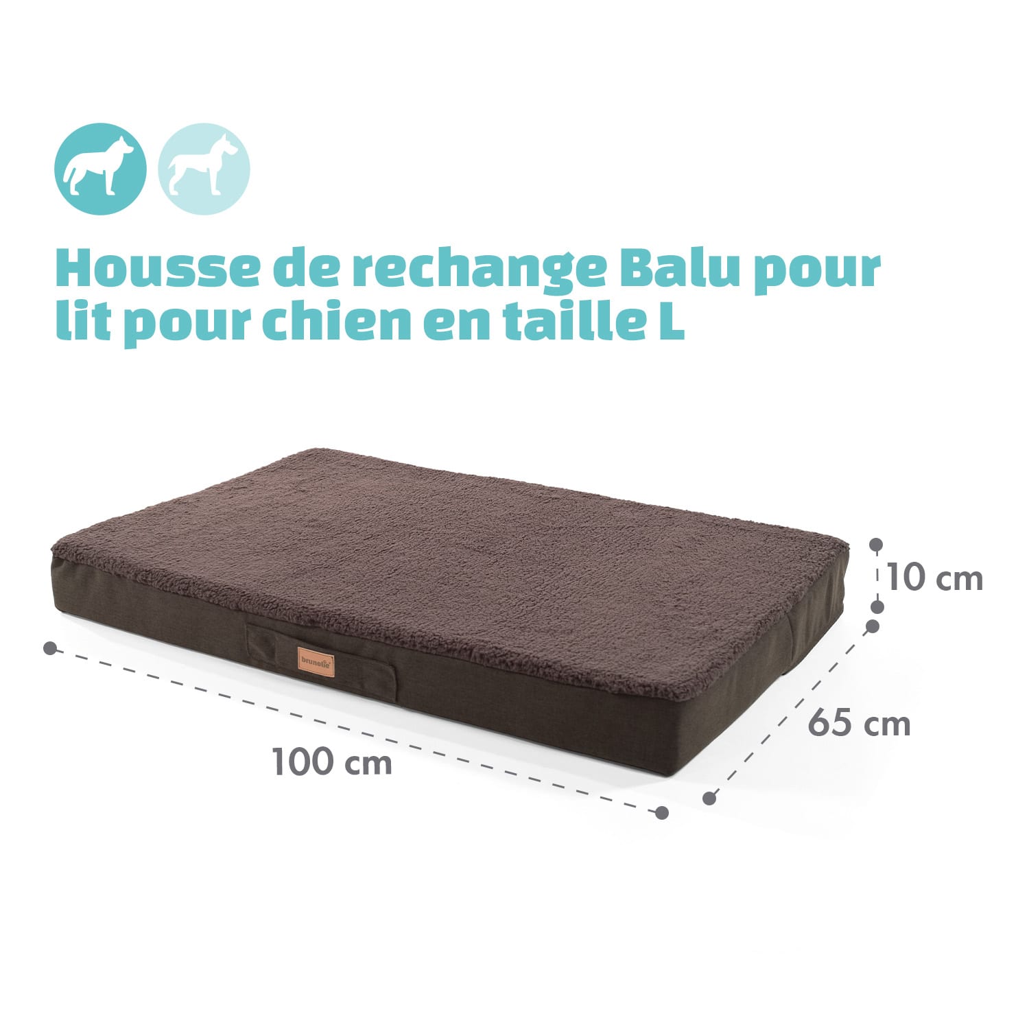 Balu L housse de rechange pour lit de chien lavable antidérapante respirante taille L  (100 x 10 x 65 cm) L | Brun Terre