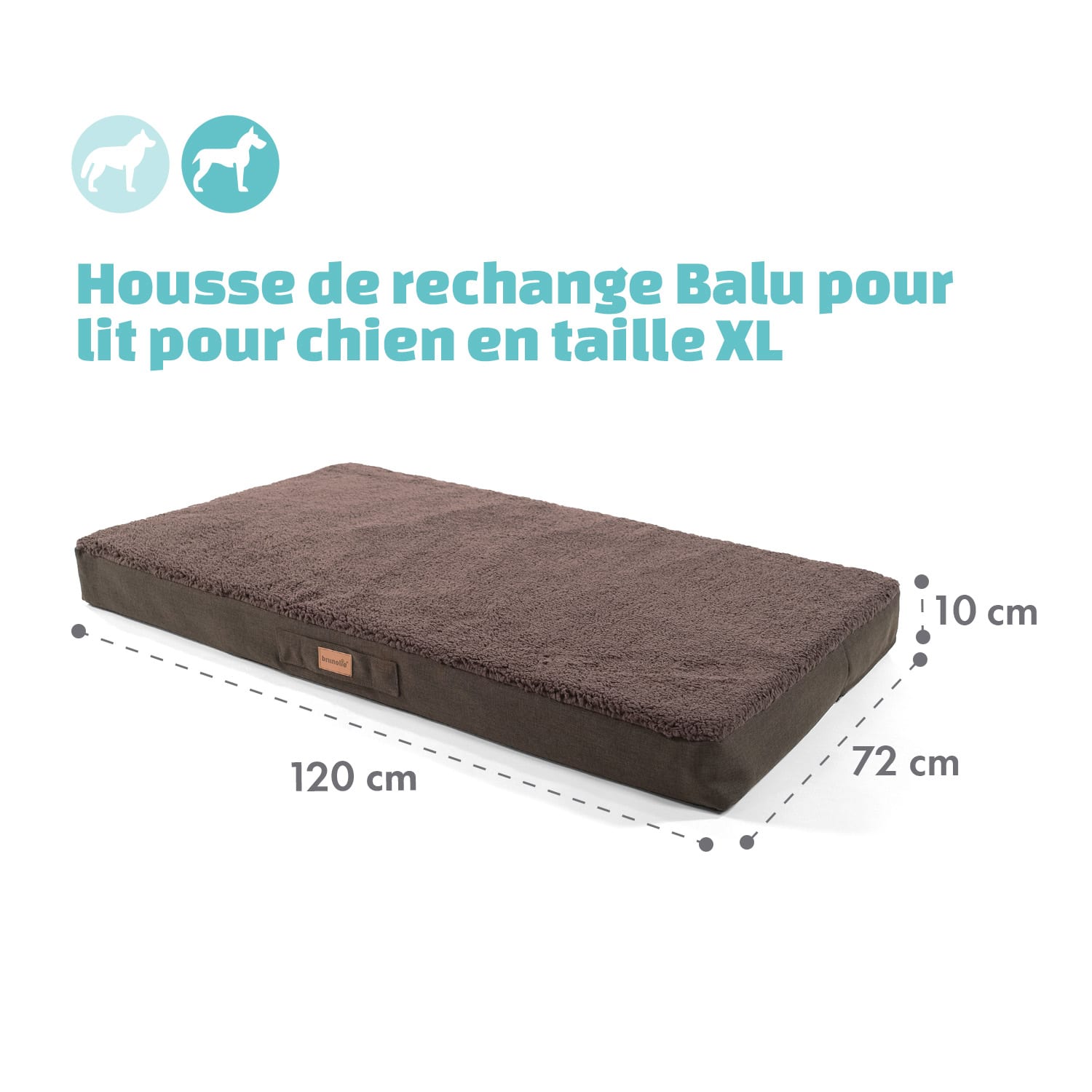 Balu XL housse de rechange pour lit de chien lavable antidérapante respirante taille XL (120 x 10 x 72 cm) XL | Brun Terre