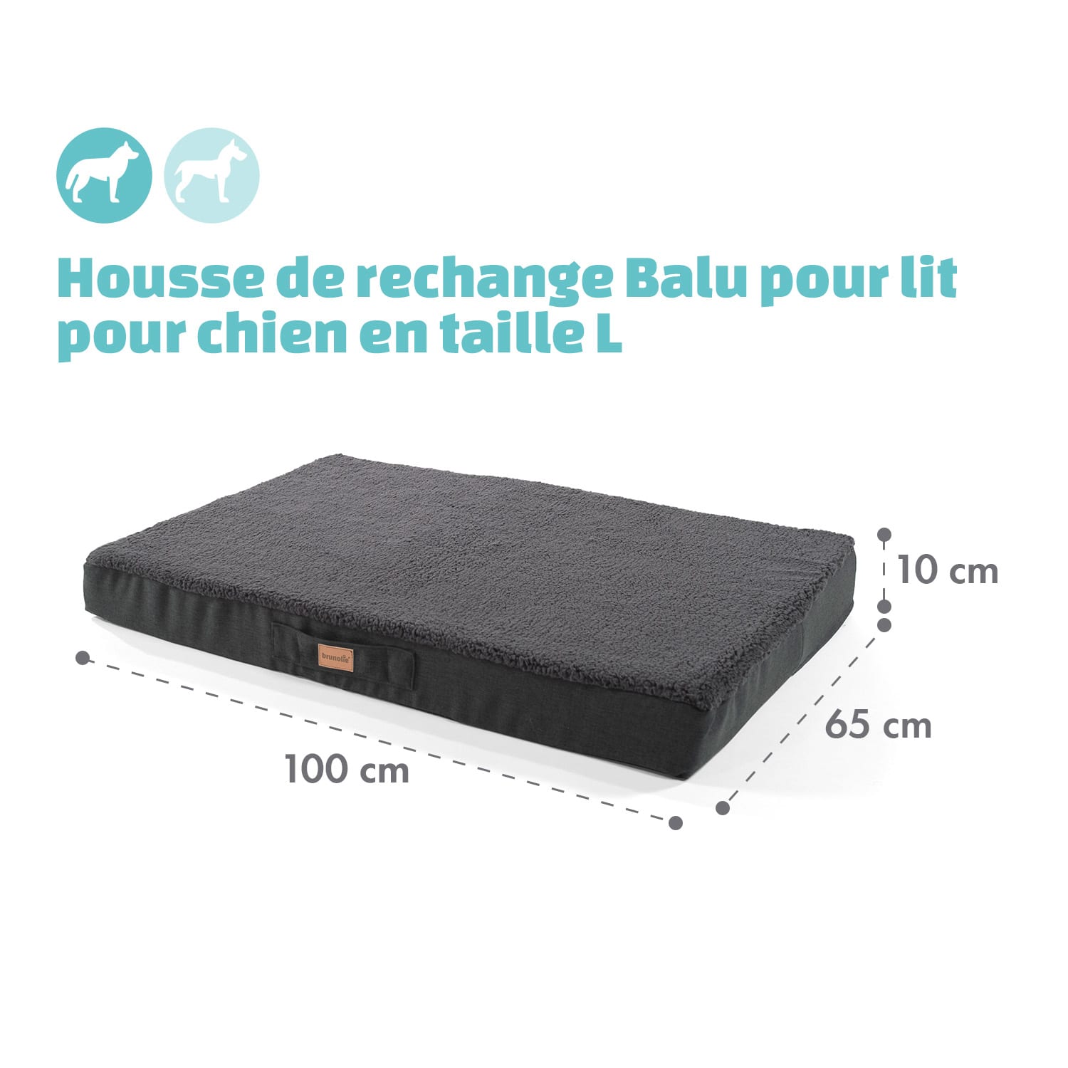 Balu XL housse de rechange pour lit de chien lavable antidérapante respirante taille L (100 x 10 x 65 cm) L | Gris Foncé