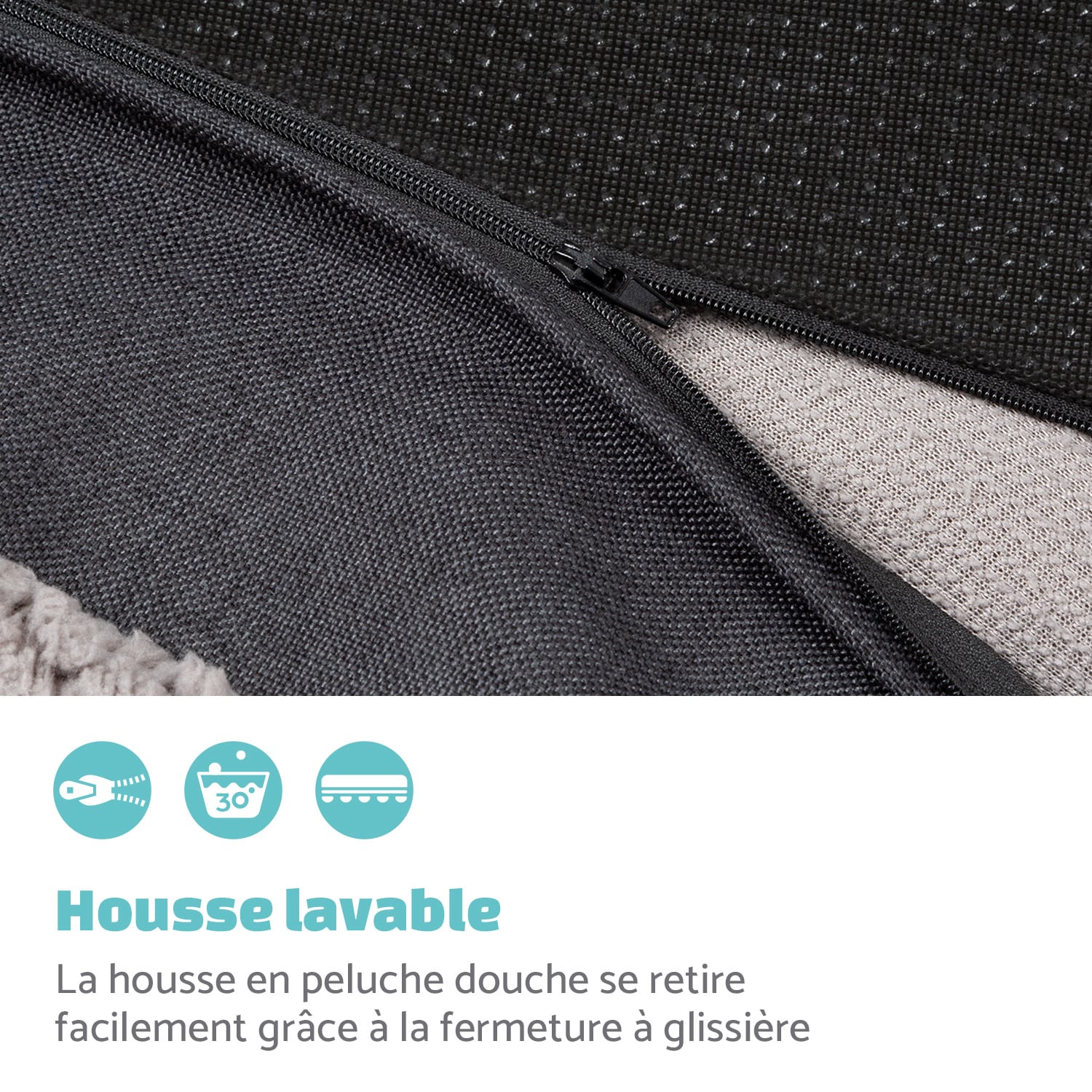Balu L housse de rechange pour lit de chien lavable antidérapante respirante Taille L (100 x 10 x 65 cm) L | Gris Moyen
