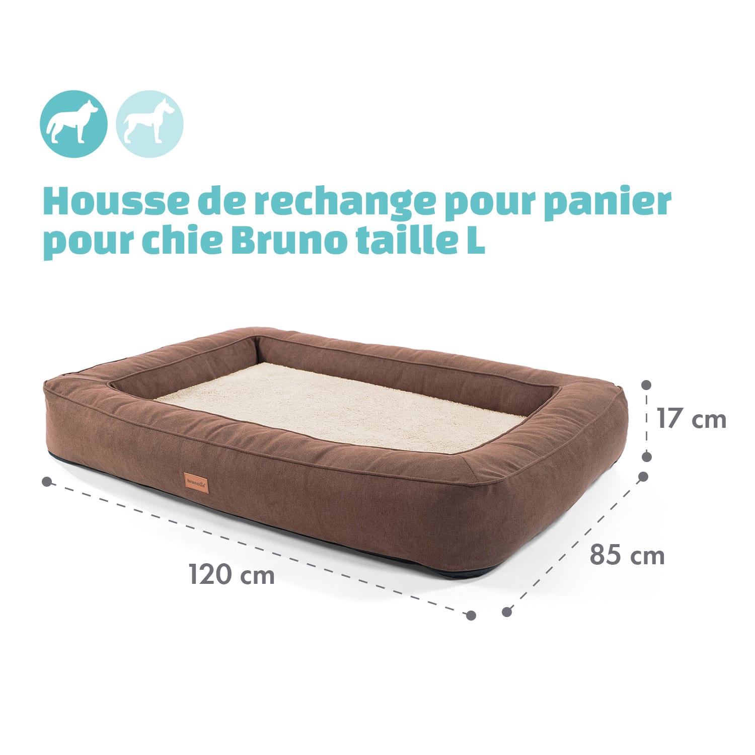 Bruno lit pour chien housse de rechange | lavable | antidérapante | respirante | taille XL (120 x 17 x 85 cm) XL | Zemljasto smeđa