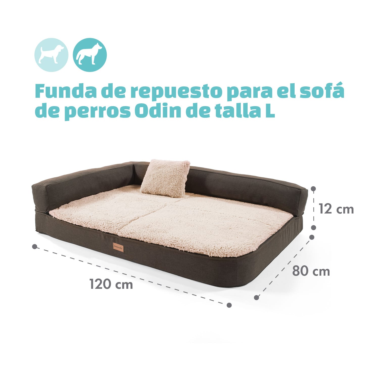 Odin Funda de recambio para la cama para perros | Lavable | Antideslizante | Transpirable | Tamaño L (120 x 12 x 80 cm) L | Crema Vintage