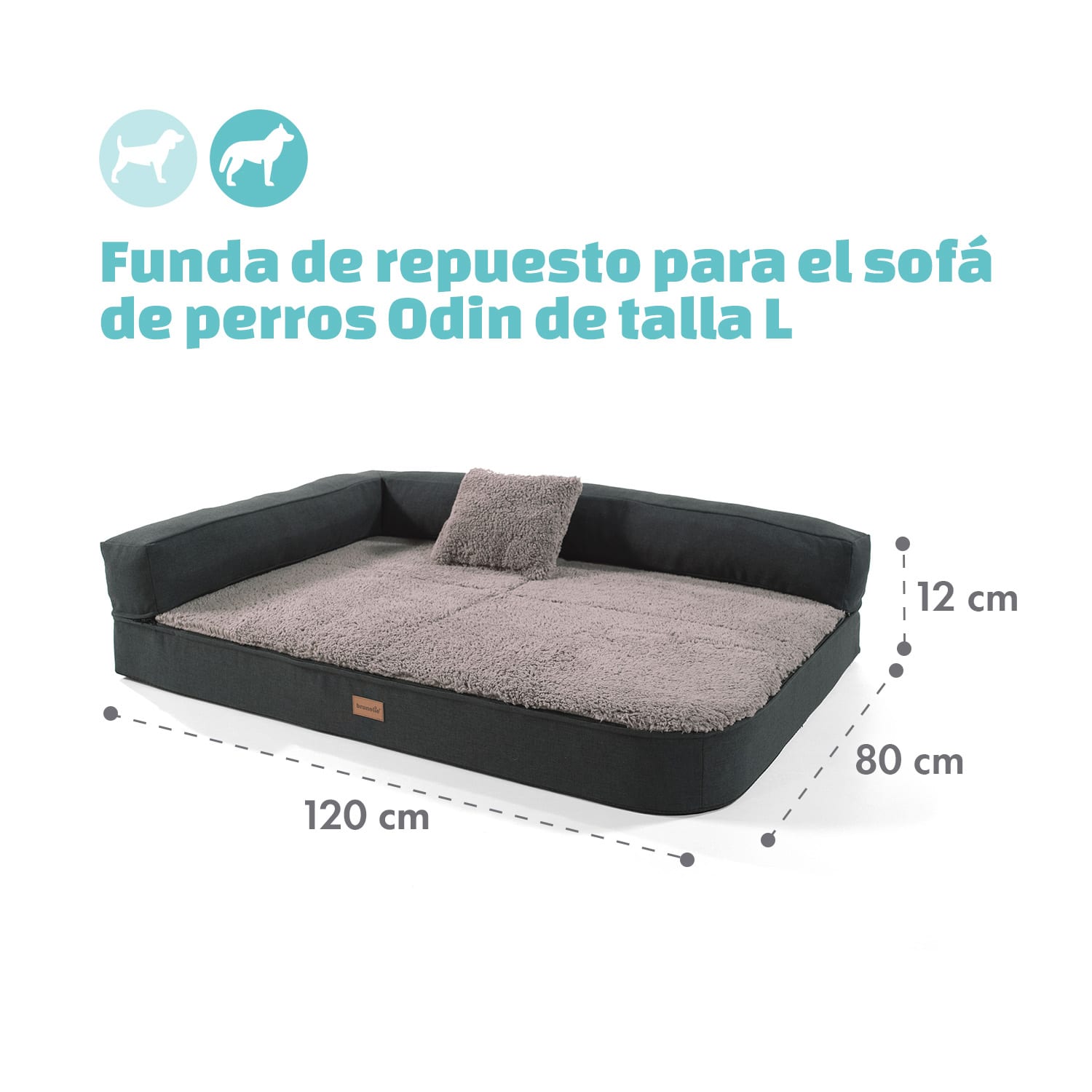 Odin Funda de recambio para la cama para perros | Lavable | Antideslizante | Transpirable | Tamaño L (120 x 12 x 80 cm) L | Gris Medio