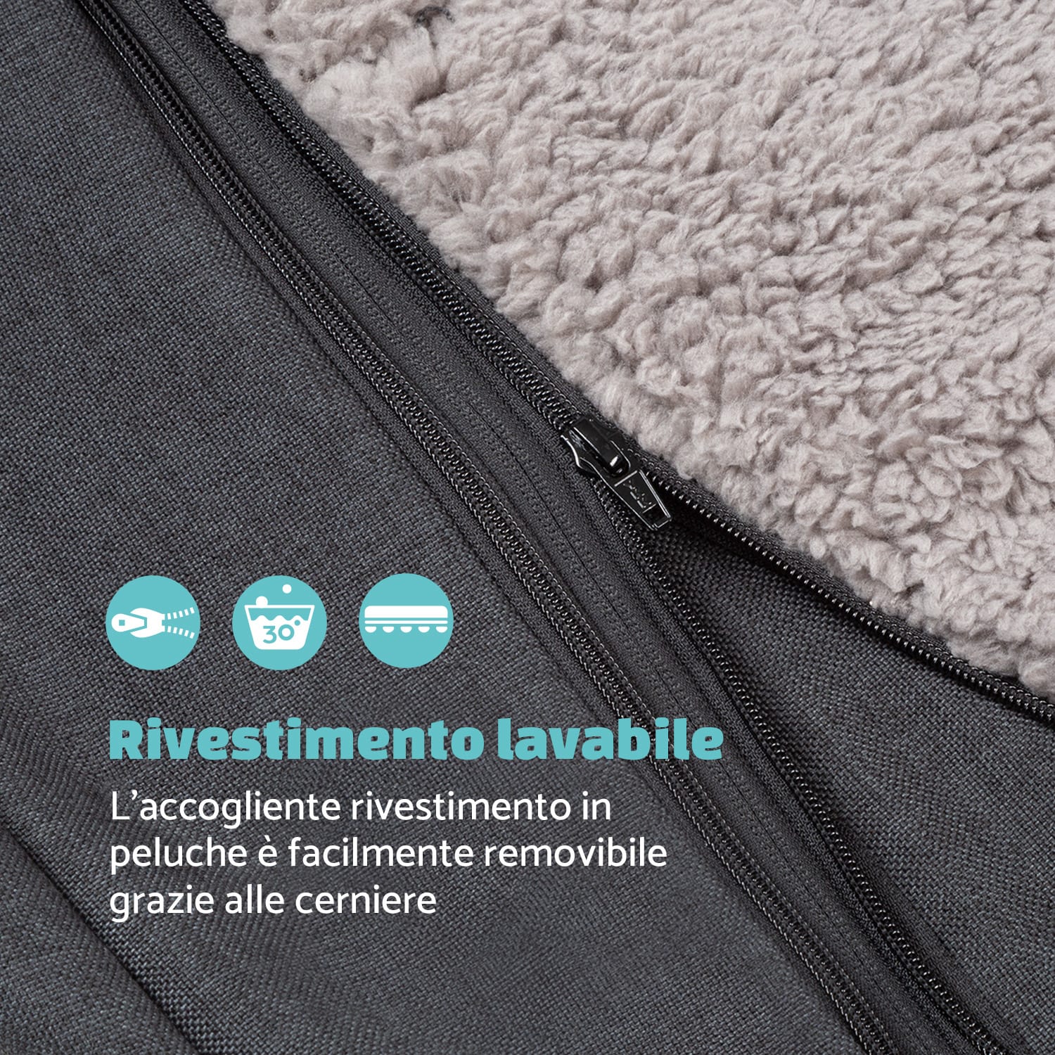 Odin, Rivestimento di Ricambio per Lettino per Cani | Lavabile | Antiscivolo | Traspirante | Taglia L (120x12x80 cm) L | Grigio medio