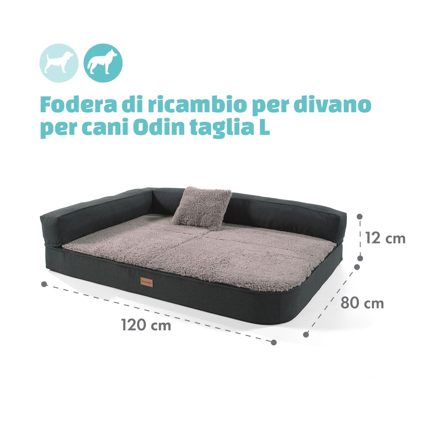 Odin, Rivestimento di Ricambio per Lettino per Cani | Lavabile | Antiscivolo | Traspirante | Taglia L (120x12x80 cm) L | Grigio medio