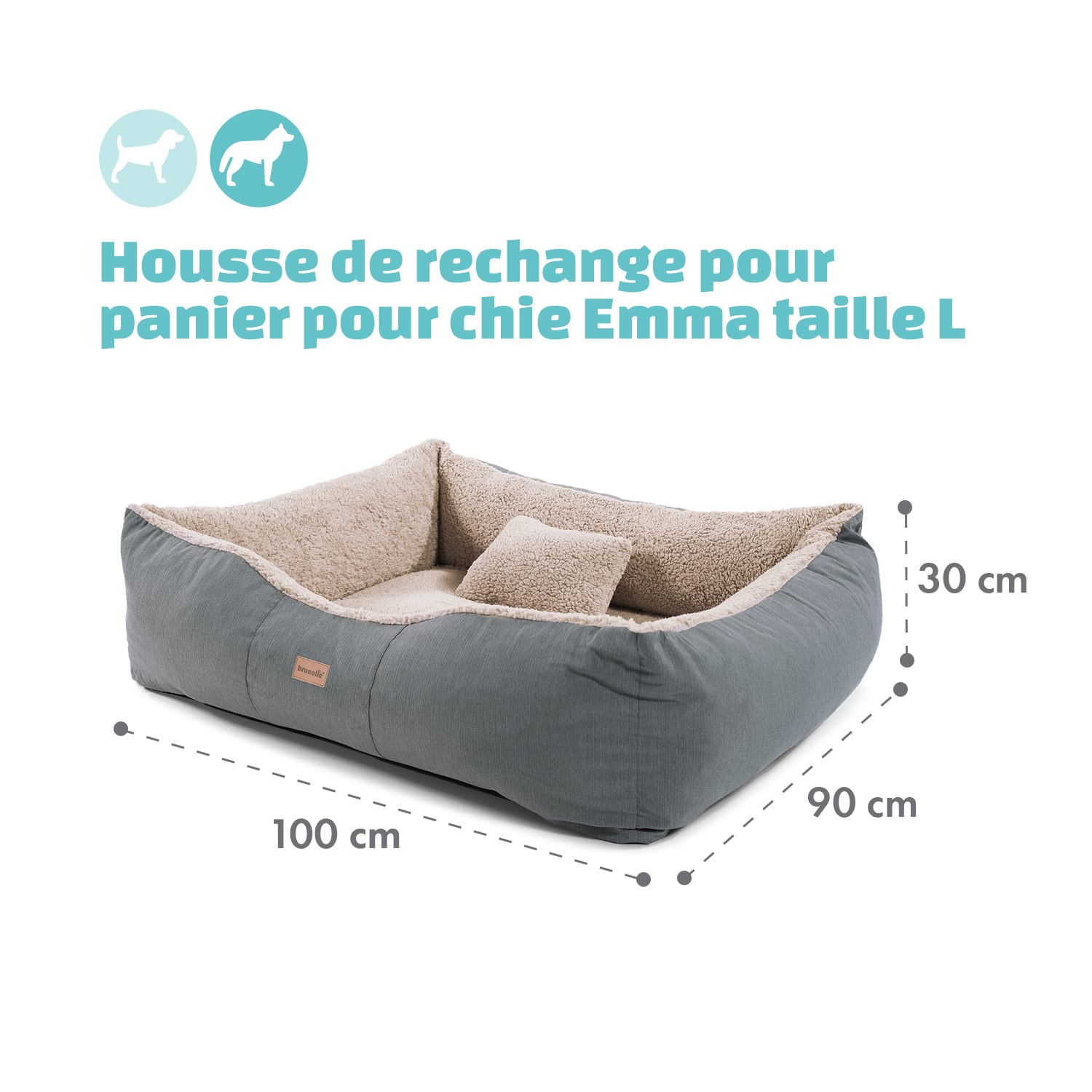 Emma lit pour chien housse de rechange lavable antidérapante respirante Taille L (100 x 30 x 90 cm) L | Crème Vintage