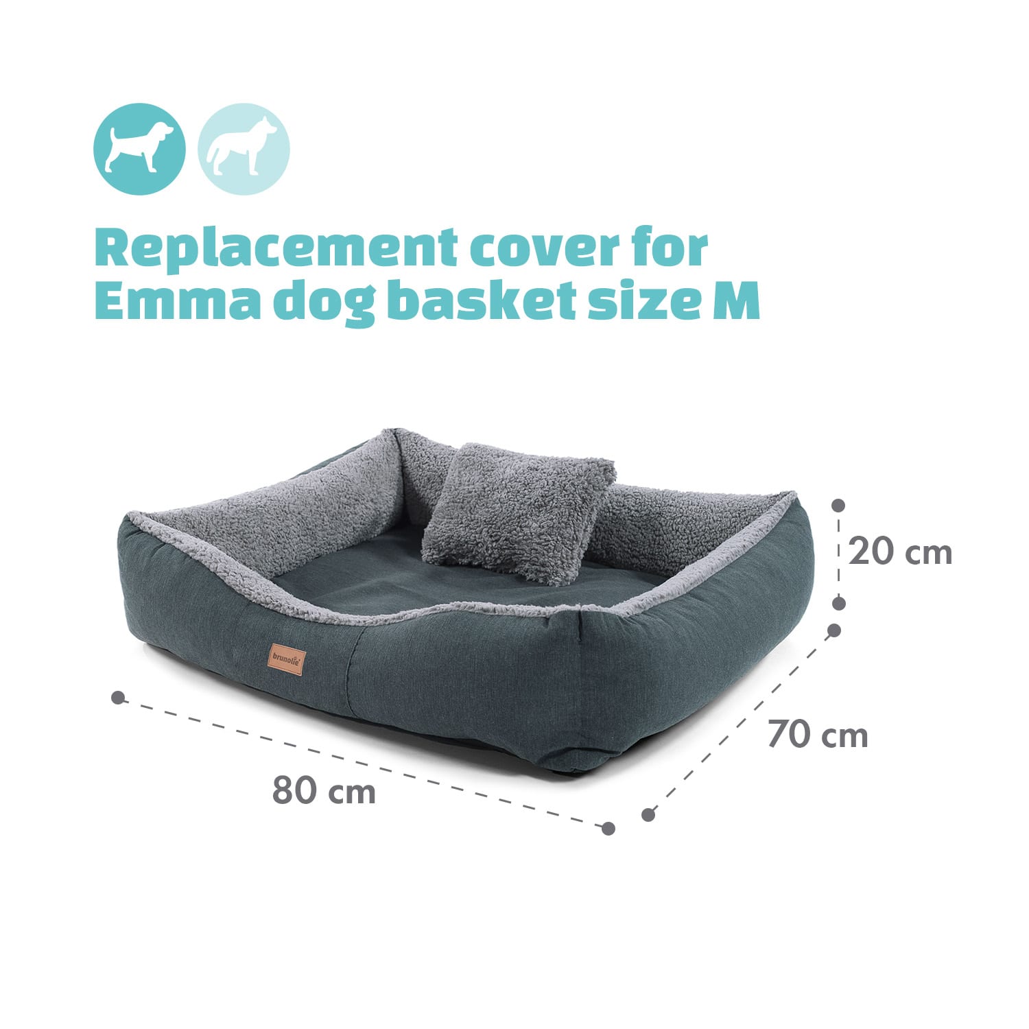 Emma, легло за куче, резервна калъфла, възможност за пране, дишаща, размер M (80 x 20 x 70 см.) средни | Средно сив