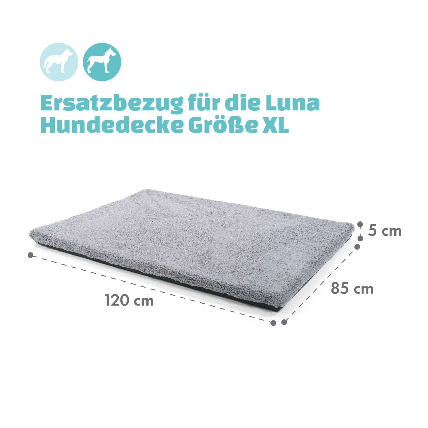 Luna, Rivestimento di Ricambio per Lettino per Cani | Lavabile | Antiscivolo | Traspirante | Taglia XL (120x5x85 cm) XL | Grigio medio
