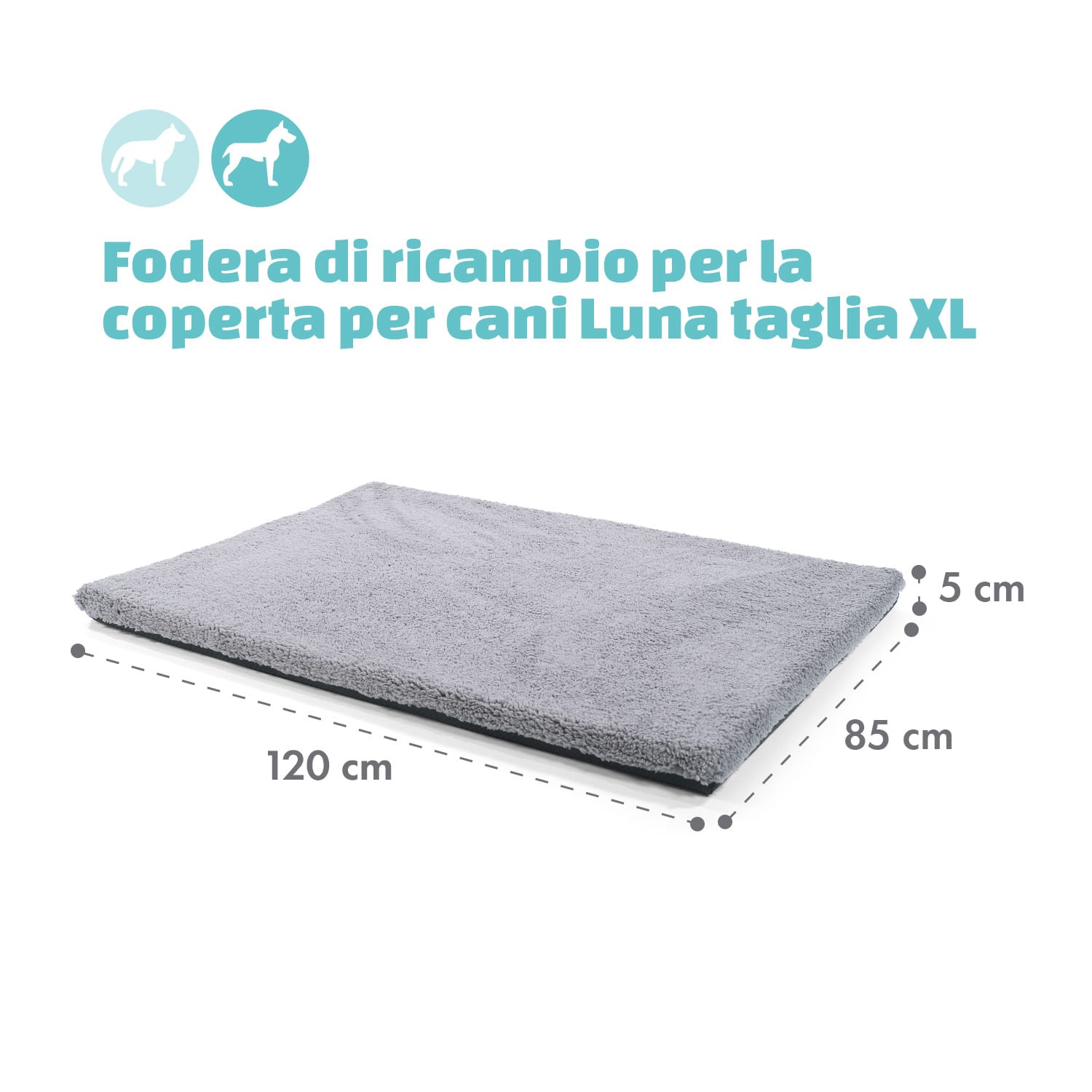 Luna, Rivestimento di Ricambio per Lettino per Cani | Lavabile | Antiscivolo | Traspirante | Taglia XL (120x5x85 cm) XL | Grigio medio