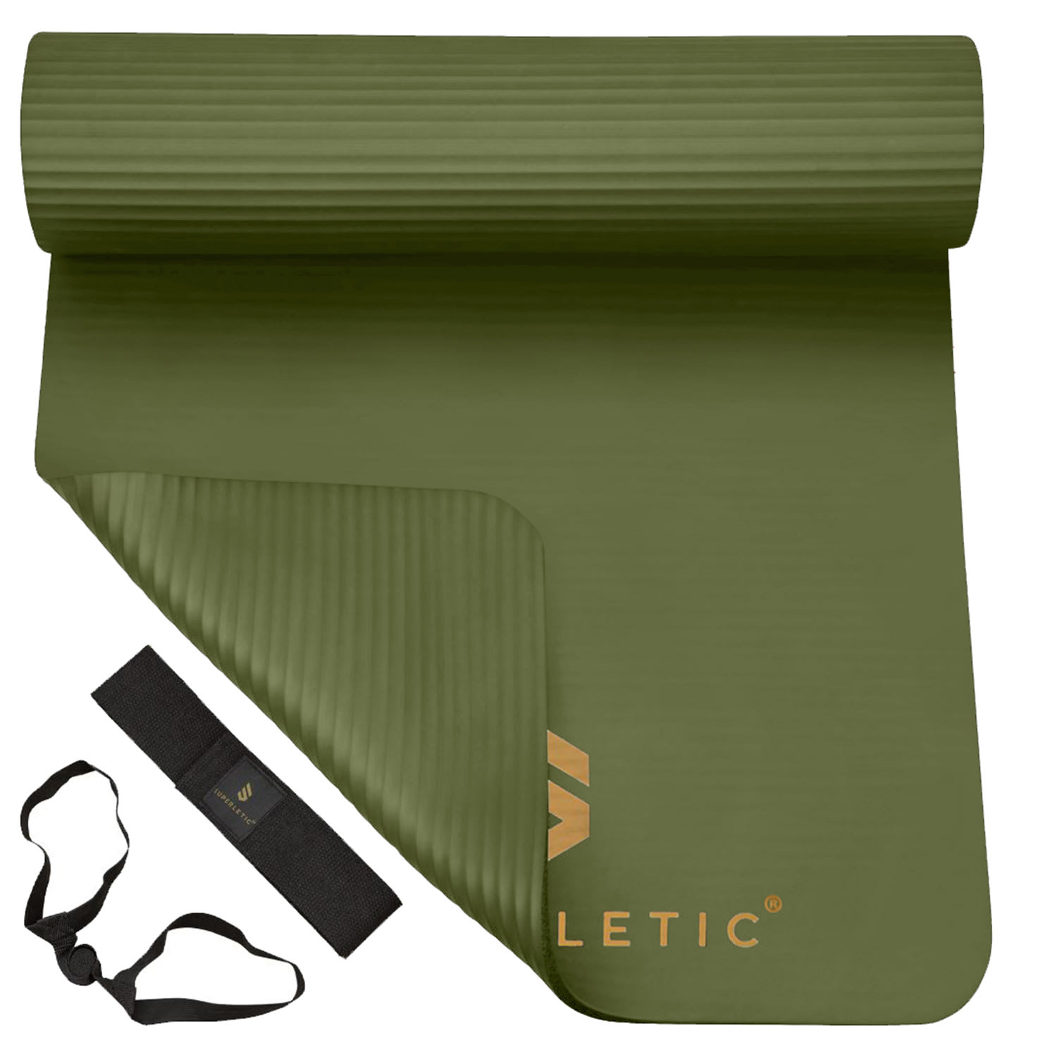 Deva, mata gimnastyczna, 180 x 0,8 x 60 cm, pianka NBR, antypoślizgowa, z pasem do przenoszenia Oliwkowa Zieleń