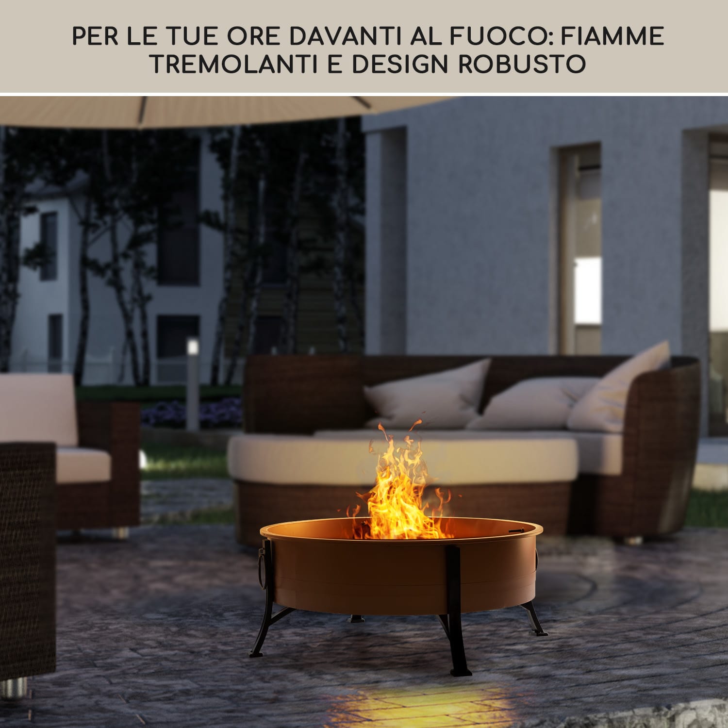 Catania - Braciere 2 in 1, Ø 80 cm, parascintille, griglia da Ø 70 cm, acciaio, rame Rame metallizzato