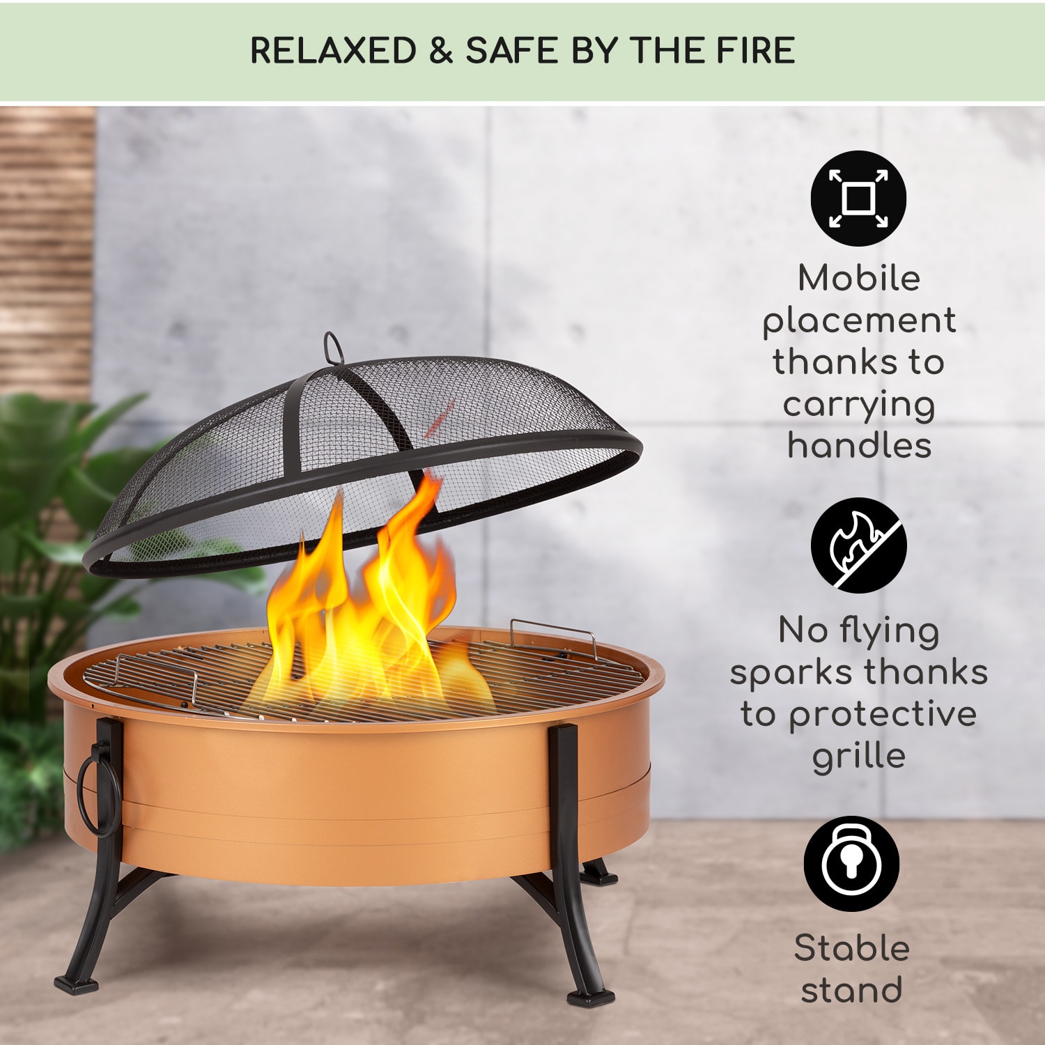 Catania 2-i-1 Eldskål Ø80cm gnistskydd Ø70cm grill stål koppar Koppar Metallic
