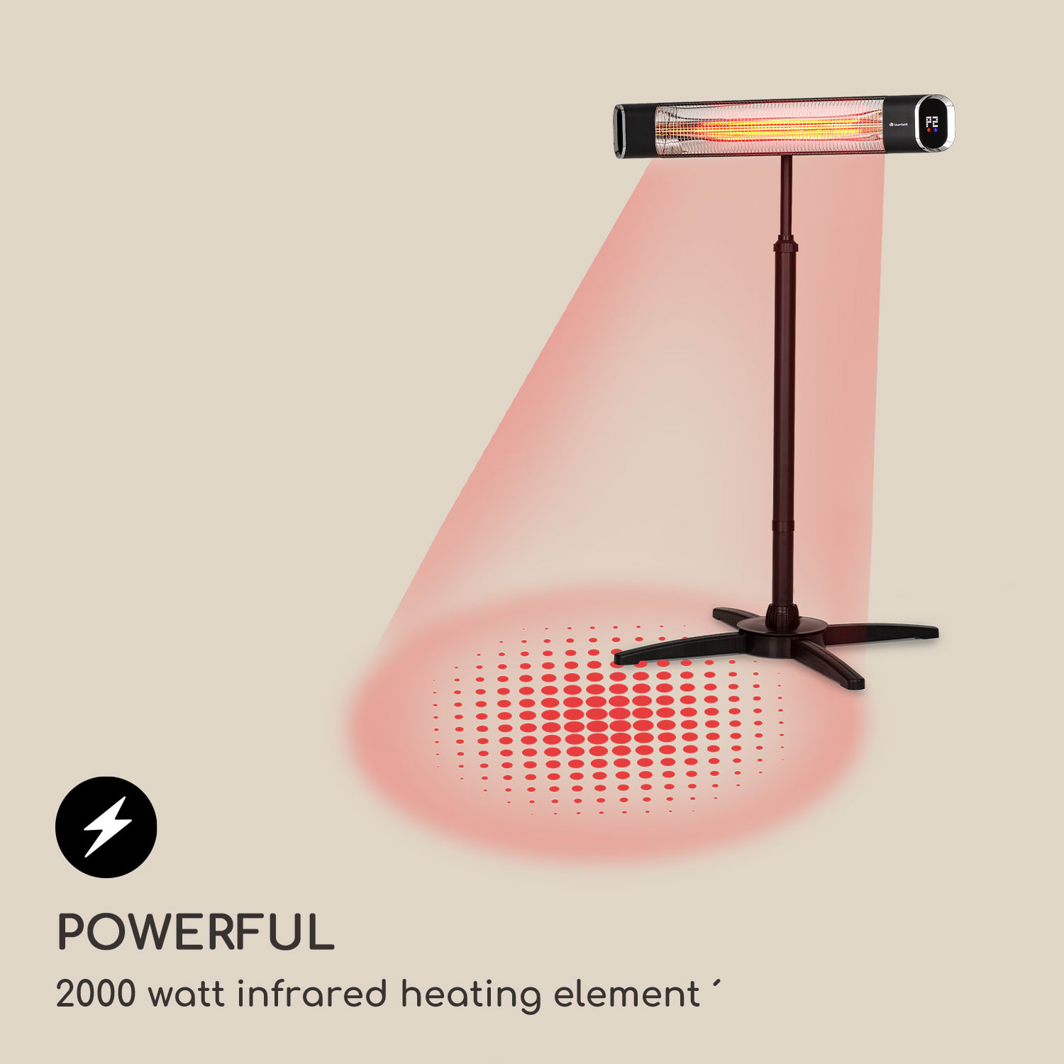 Dark Wave, infračervený ohrievač, 2000 W, pozlátená uhlíková trubica, IP65, hliník Čierna