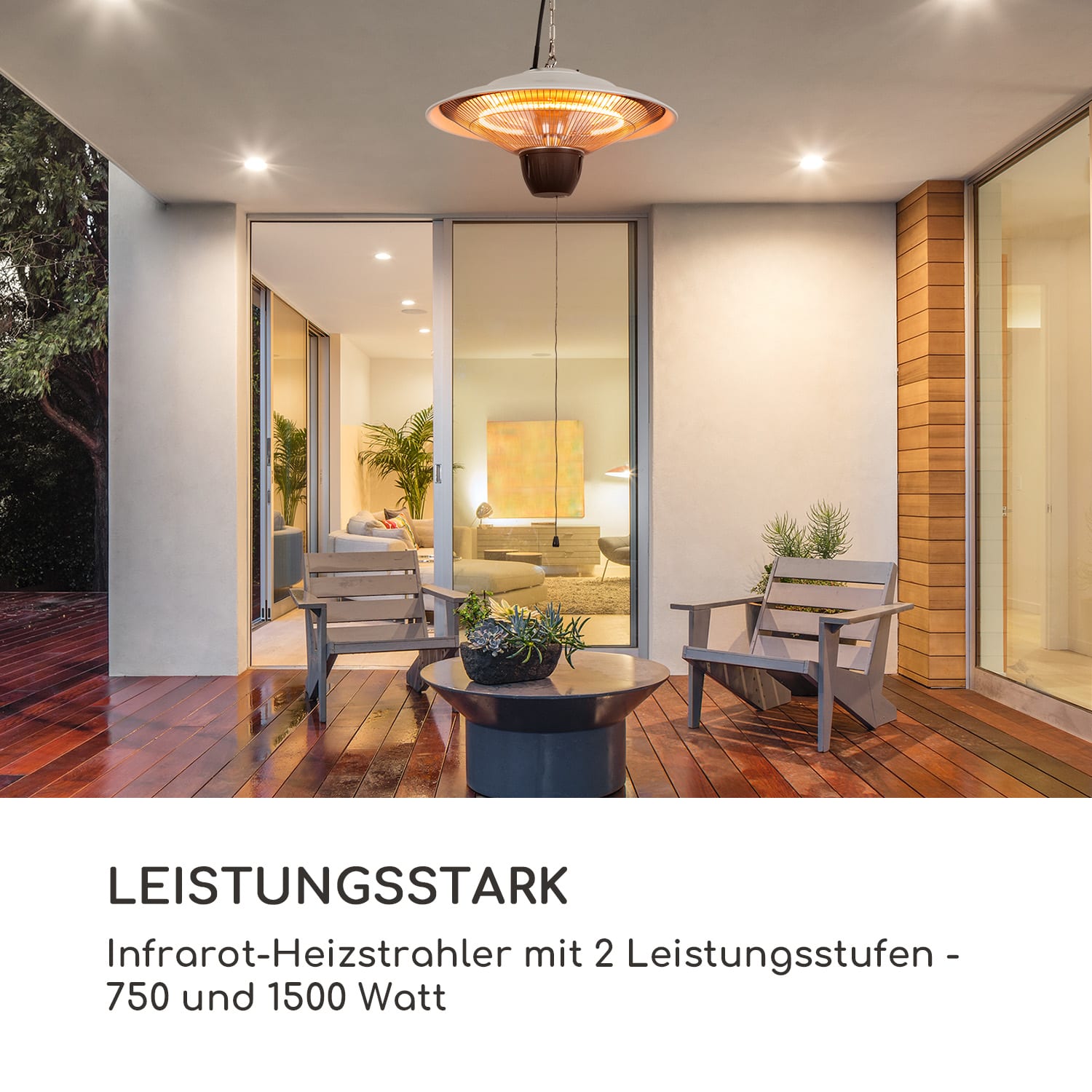 Hitzkopf Infrarot-Deckenheizstrahler Halogen-Heizröhre 2 Stufen 750/1500 W Weiß