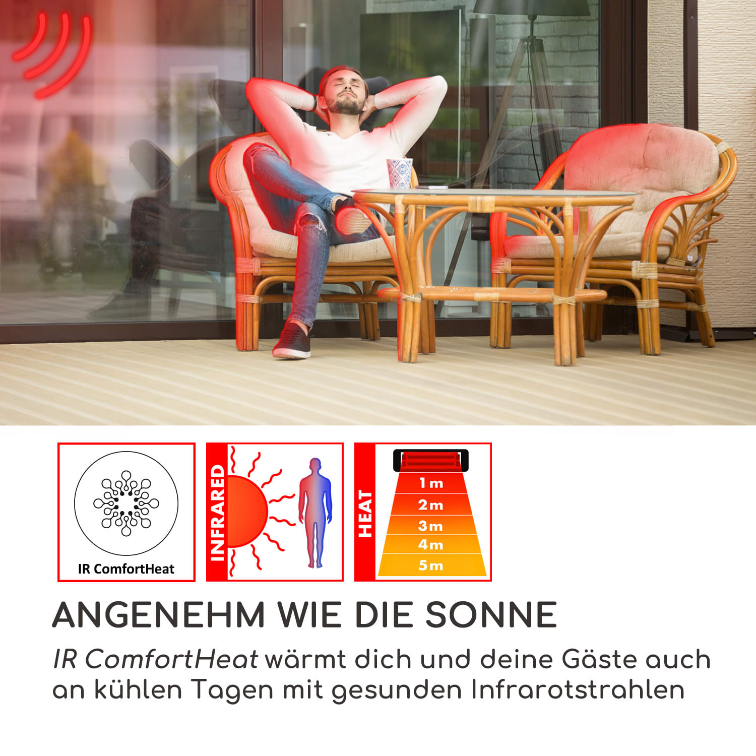 Hitzkopf Infrarot-Deckenheizstrahler Halogen-Heizröhre 2 Stufen 750/1500 W Weiß