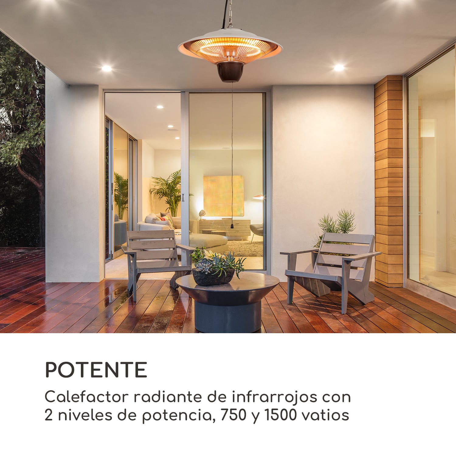 Hitzkopf Radiador de techo por infrarrojos tubo calefactor halógeno de 2 niveles 750/1500 W Blanco