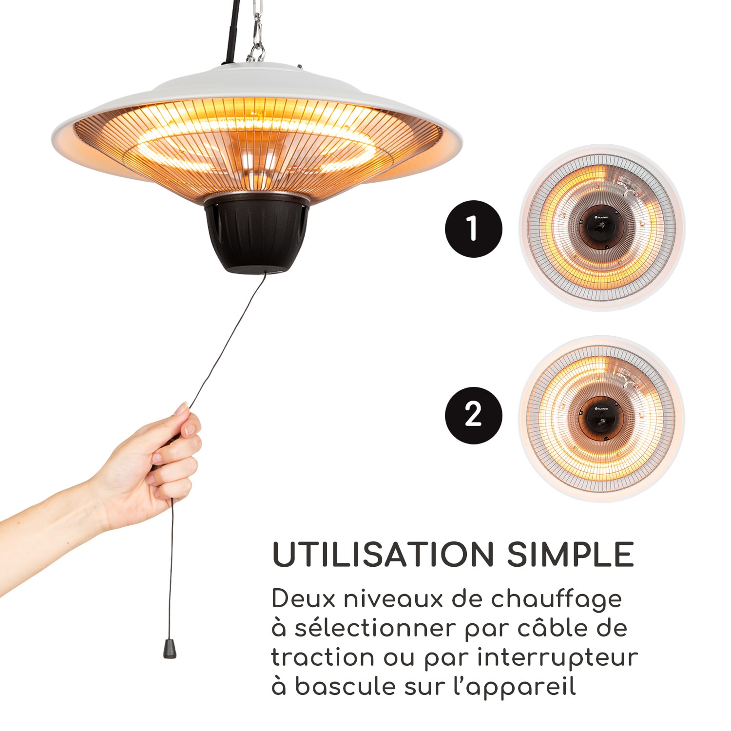 Tête chauffante Radiateur de plafond infrarouge Tube chauffant halogène 2 niveaux 750/1500 W Blanc
