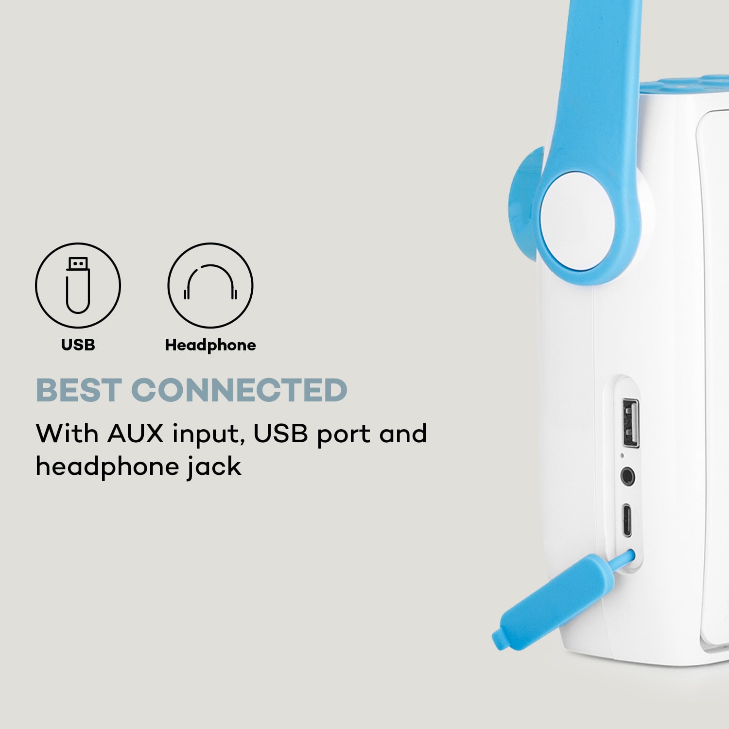 Splash, zuhanyrádió, BT, DAB+/UKW, IPX4, USB-port, fejhallgató-csatlakozó, USB-C, akkumulátor