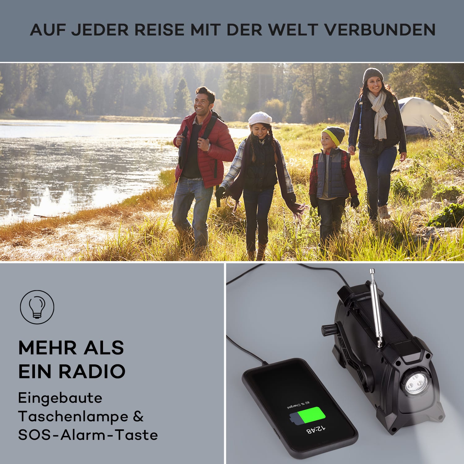 Patagonia DAB+ Outdoor-Radio DAB / DAB+ / FM Kurbelaufladung USB   SOS-Alarm wasserdicht Schwarz