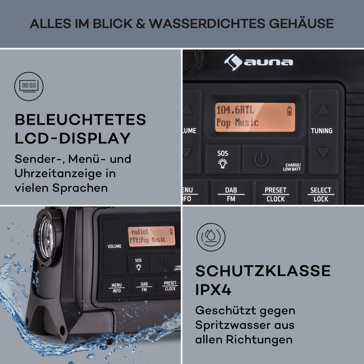 Patagonia DAB+ Outdoor-Radio DAB / DAB+ / FM Kurbelaufladung USB   SOS-Alarm wasserdicht Schwarz