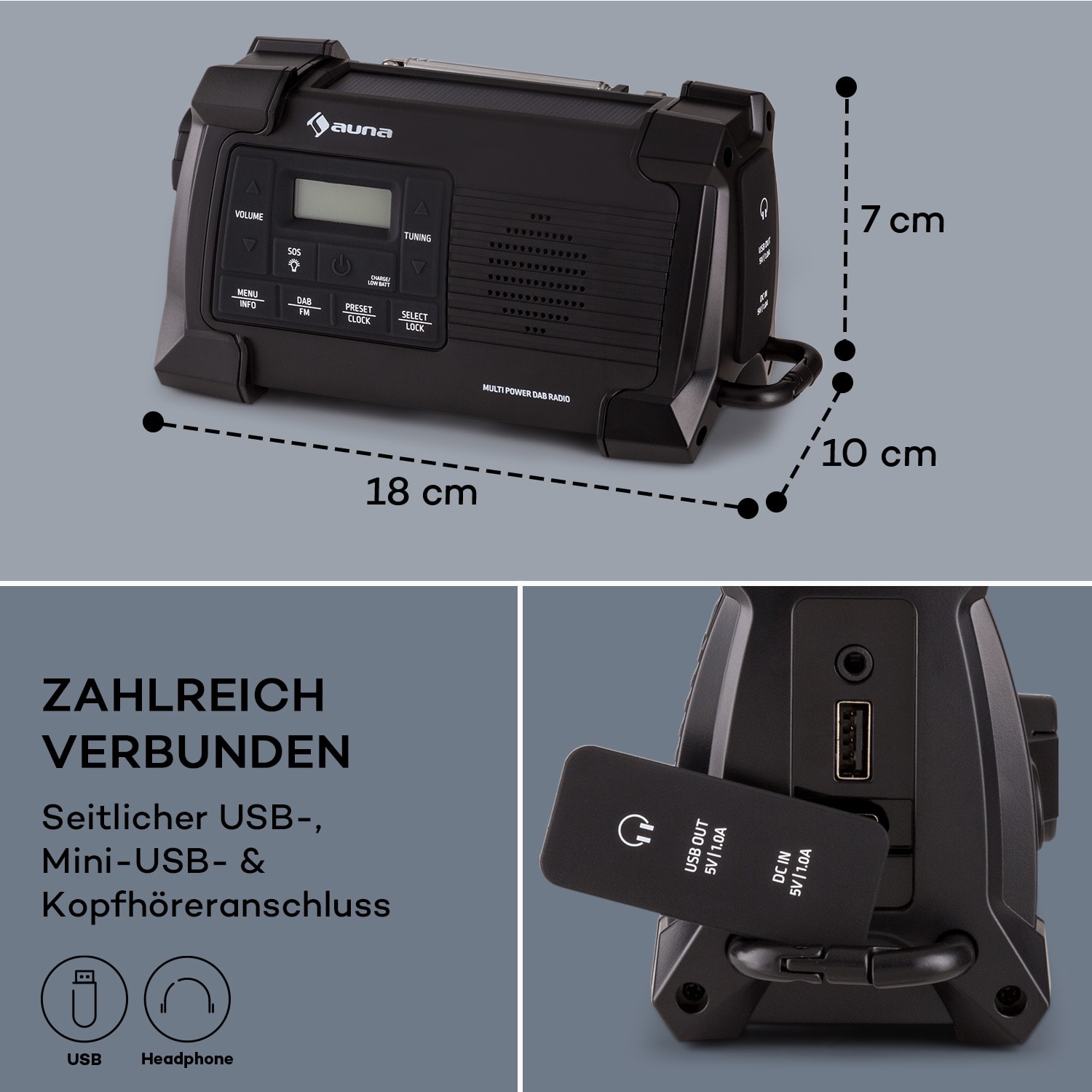 Patagonia DAB+ Outdoor-Radio DAB / DAB+ / FM Kurbelaufladung USB   SOS-Alarm wasserdicht Schwarz