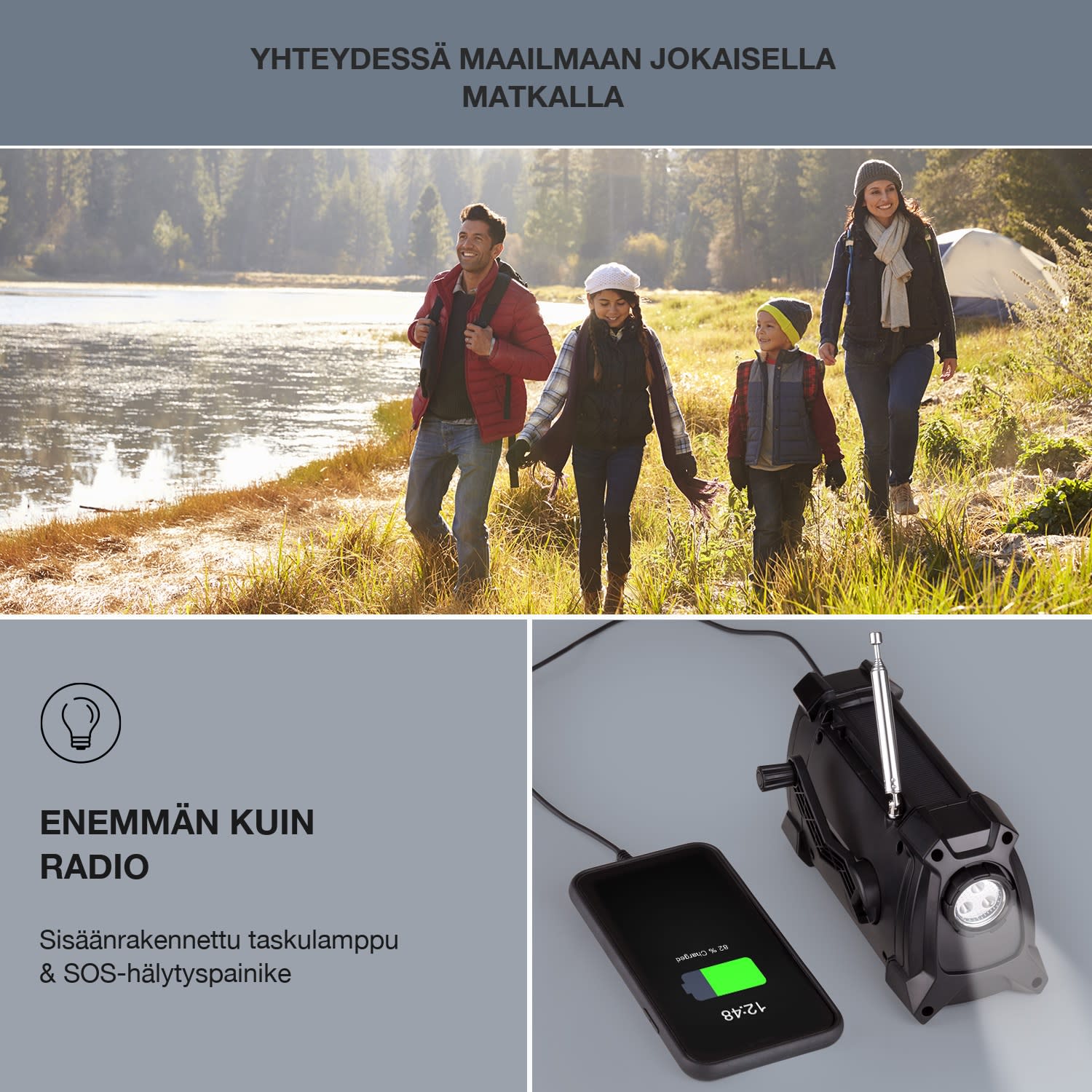 Patagonia DAB+ ulkoradio DAB/DAB+/FM kampilataus USB SOS-hälytys vesitiivis Musta