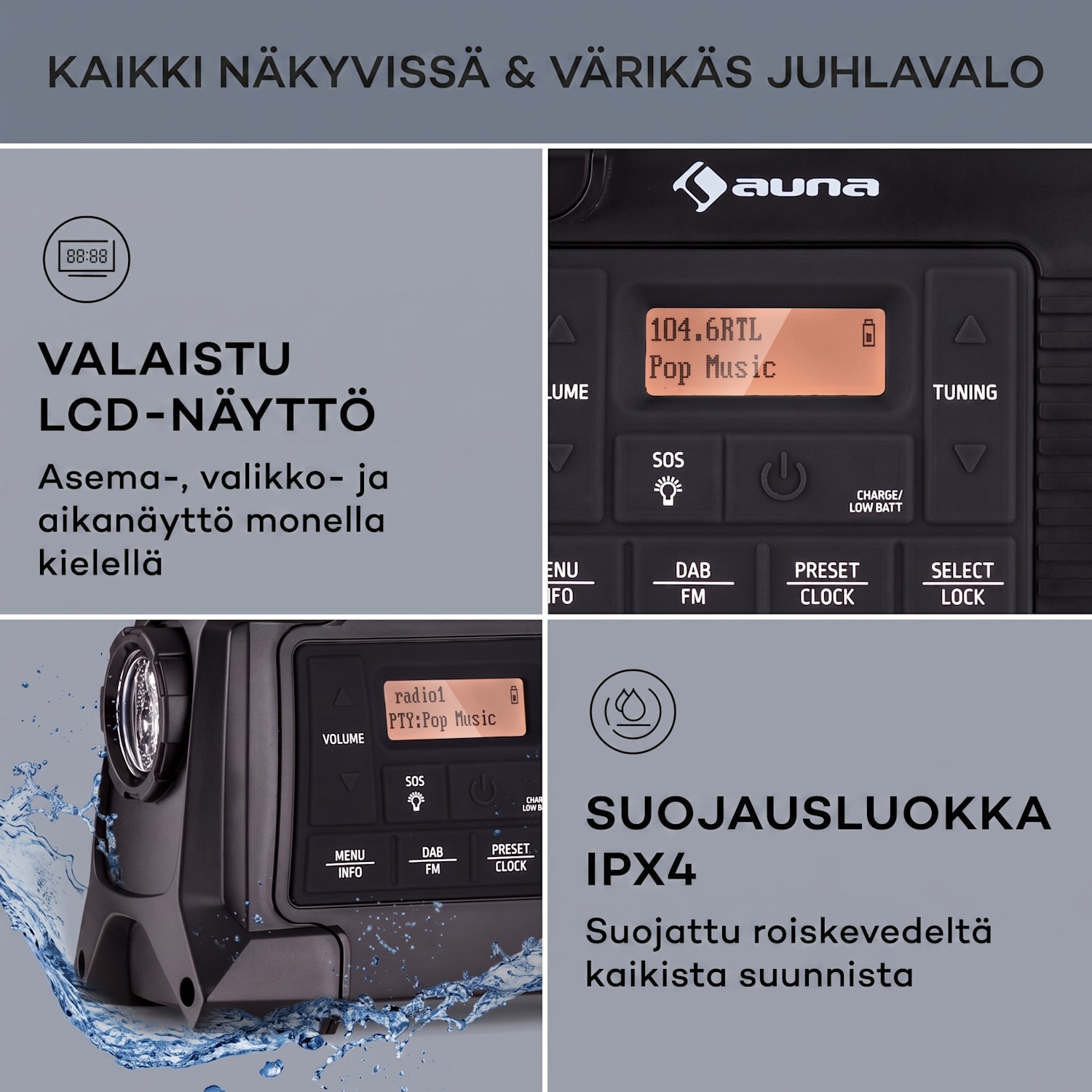 Patagonia DAB+ ulkoradio DAB/DAB+/FM kampilataus USB SOS-hälytys vesitiivis Musta