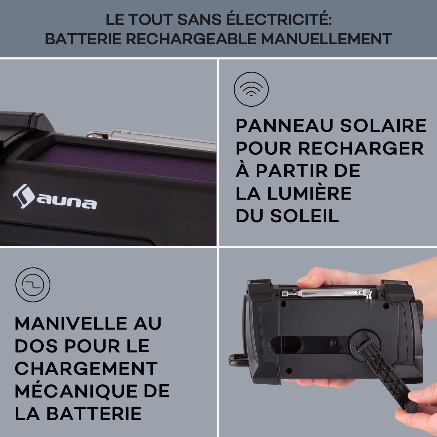 Patagonia DAB+ radio d'extérieur DAB/DAB+/FM recharge par manivelle USB SOS alarme étanche Noir