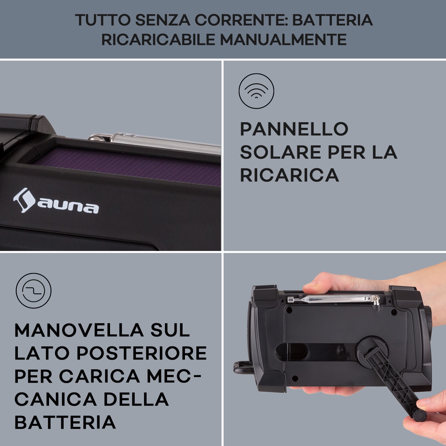 Patagonia DAB+ - Radio outdoor, DAB/DAB+/FM, carica a manovella, USB, allarme SOS, impermeabile Nero