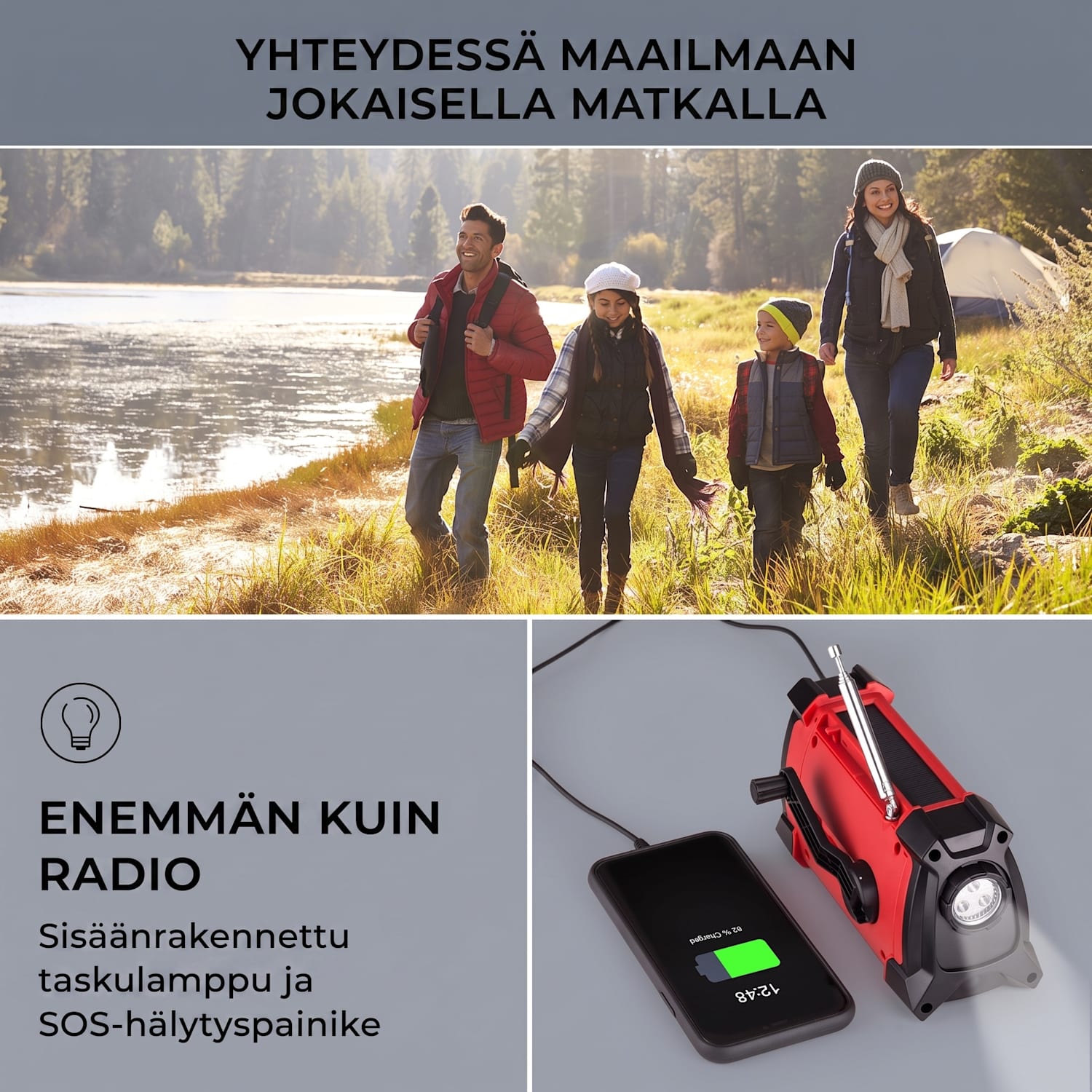 Patagonia DAB+ ulkoradio DAB/DAB+/FM kampilataus USB SOS-hälytys vesitiivis Punainen