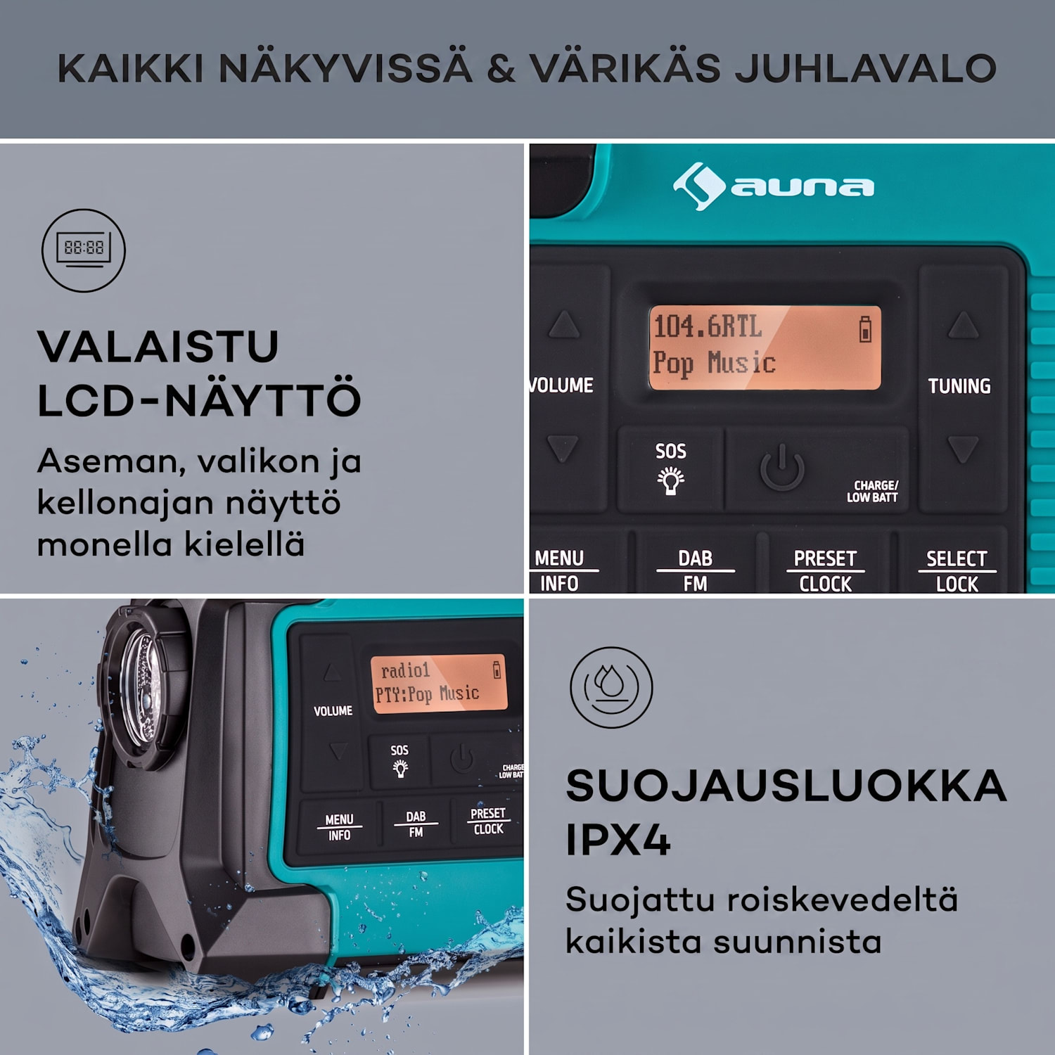 Patagonia DAB+ ulkoradio DAB/DAB+/FM kampilataus USB SOS-hälytys vesitiivis Vihreä