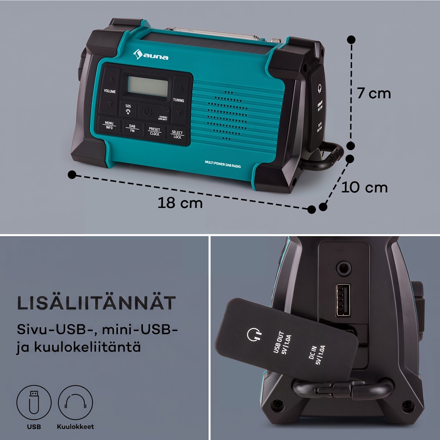 Patagonia DAB+ ulkoradio DAB/DAB+/FM kampilataus USB SOS-hälytys vesitiivis Vihreä