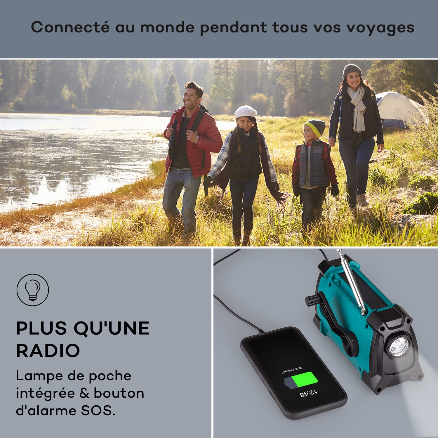 Patagonia DAB+ radio d'extérieur DAB/DAB+/FM recharge par manivelle USB SOS alarme étanche